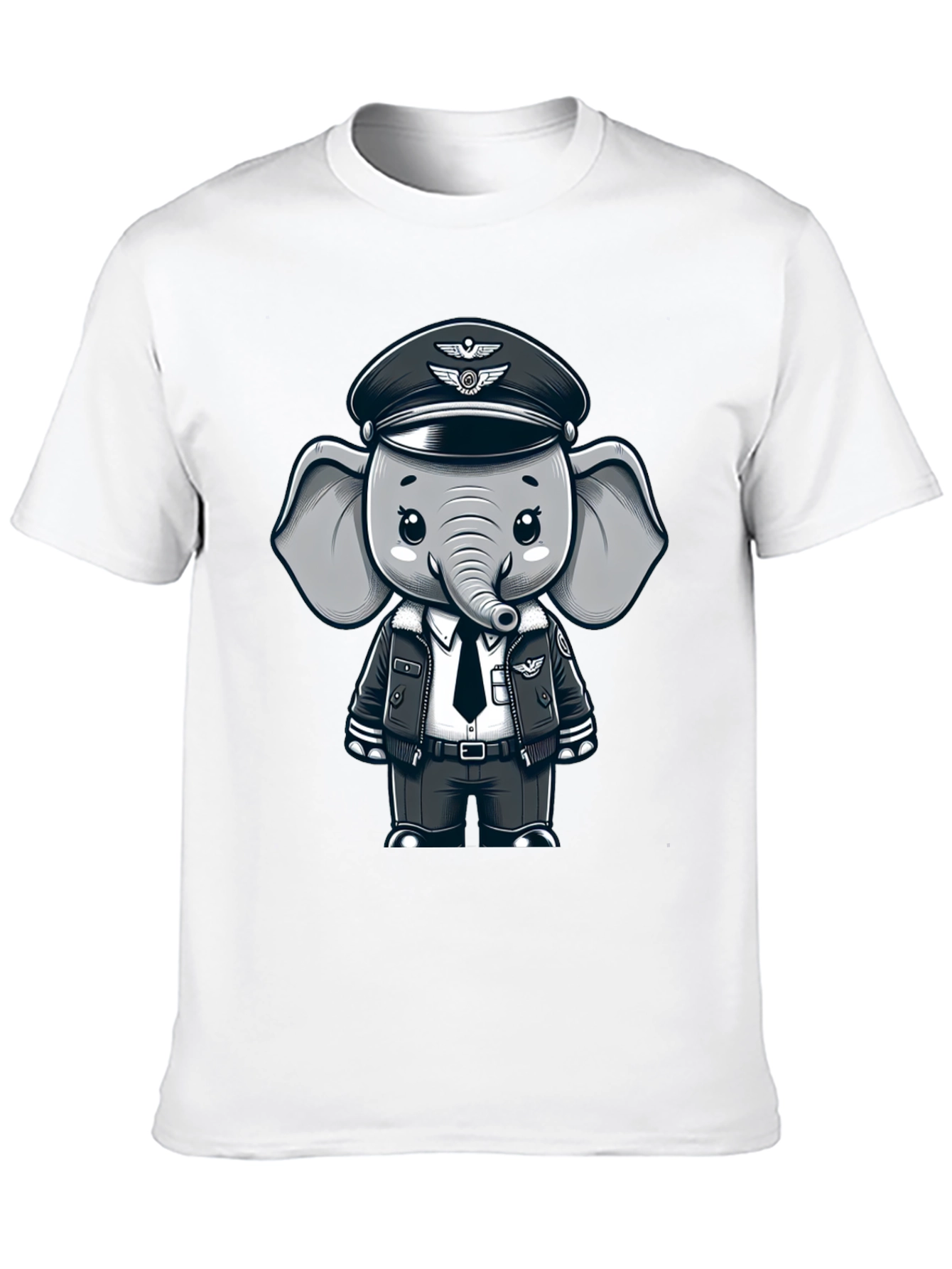 Pilot Elephant T-Shirt - Black Crew Neck