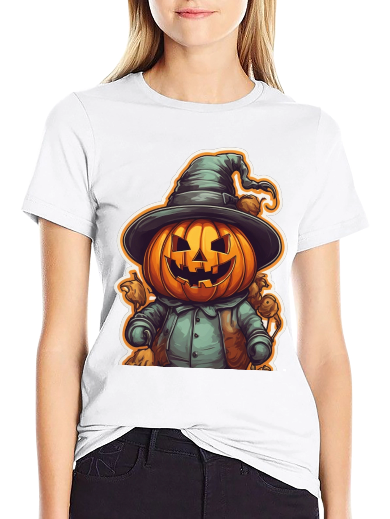 Halloween Pumpkin Witch Black T-Shirt