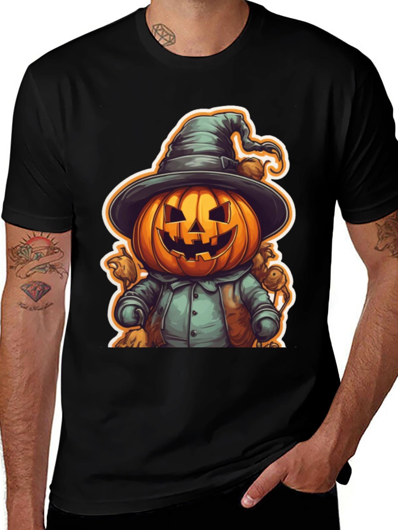 Halloween Pumpkin Witch Black T-Shirt
