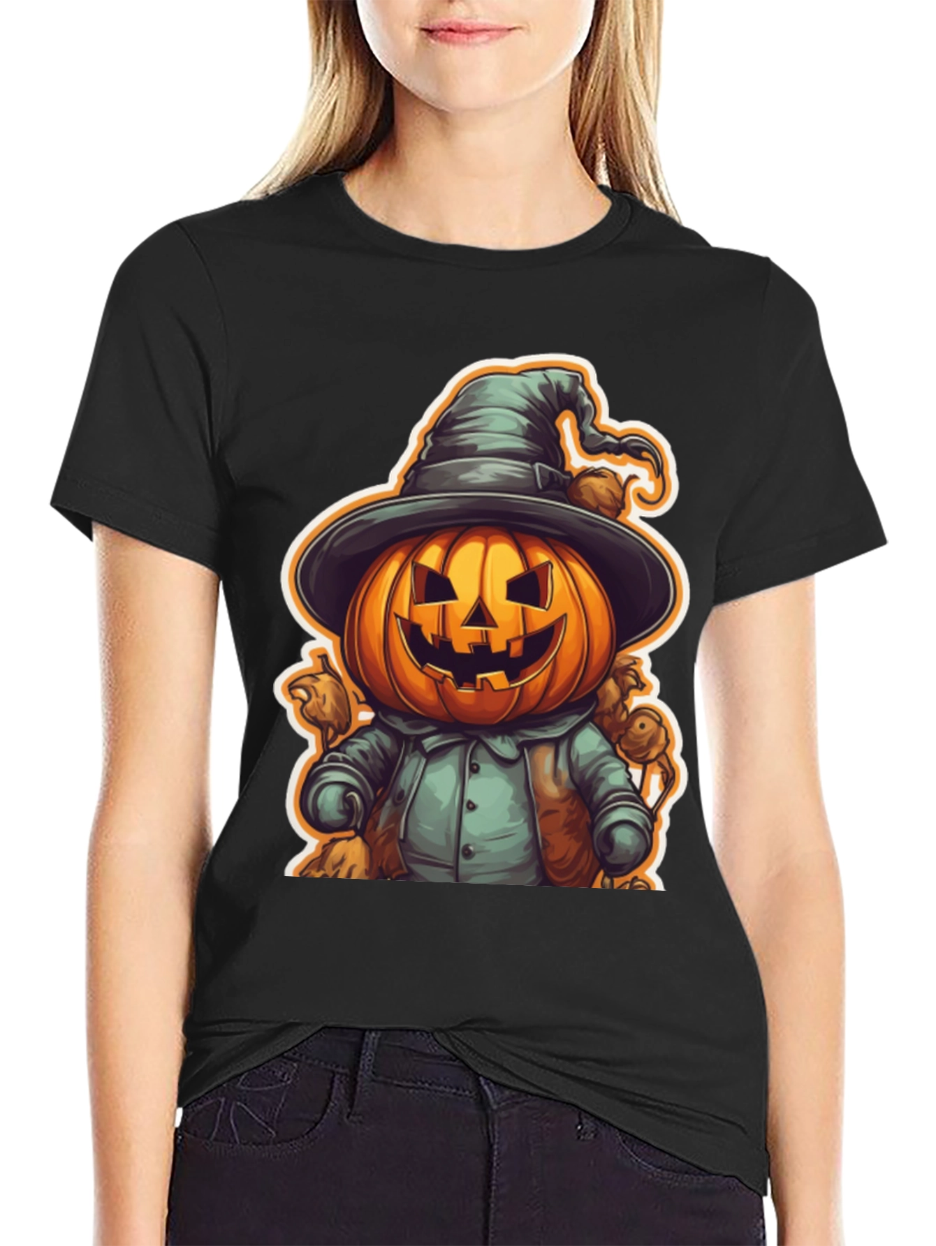 Halloween Pumpkin Witch Black T-Shirt