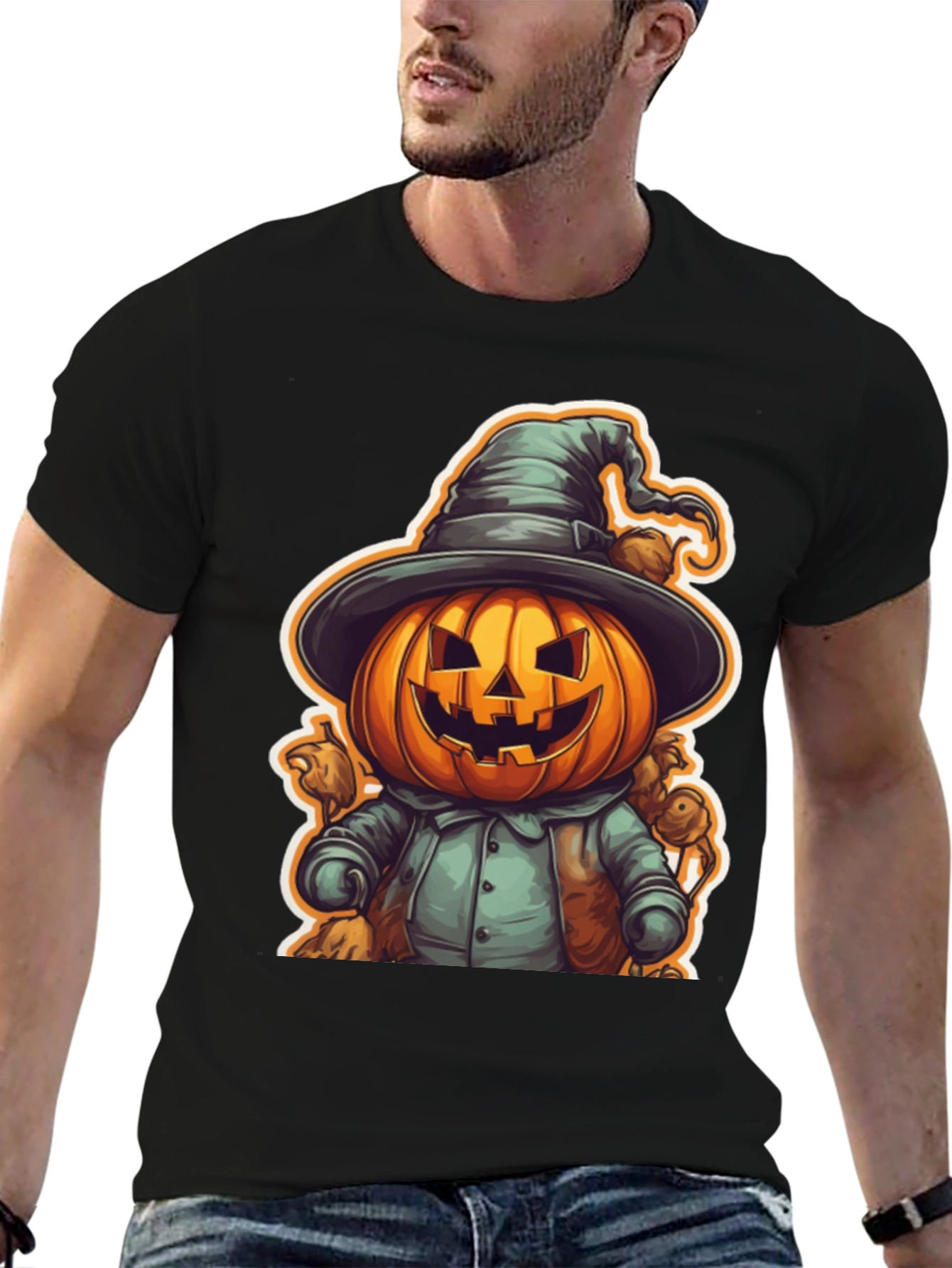 Halloween Pumpkin Witch Black T-Shirt