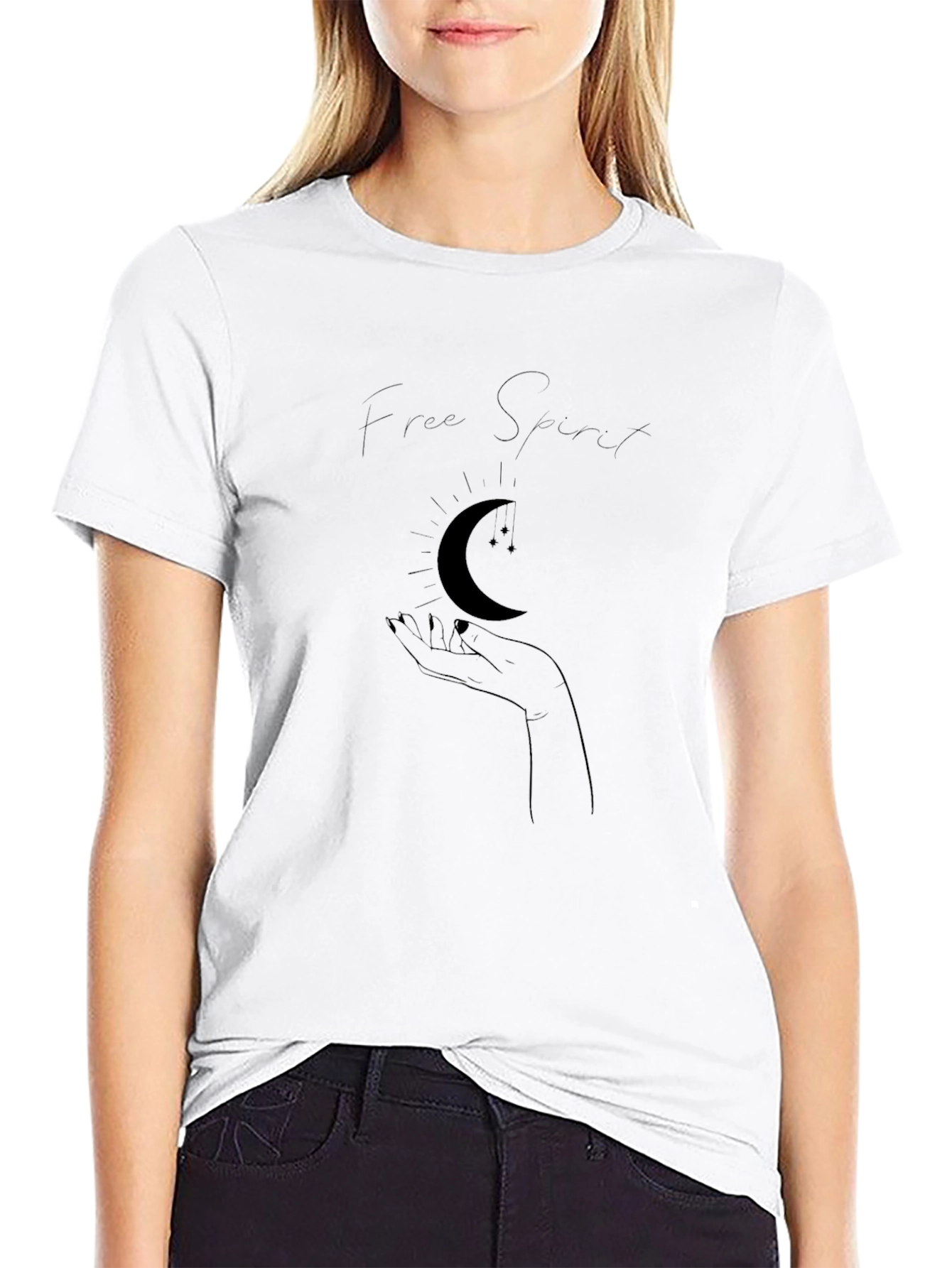 Free Spirit Moon Graphic Black T-Shirt