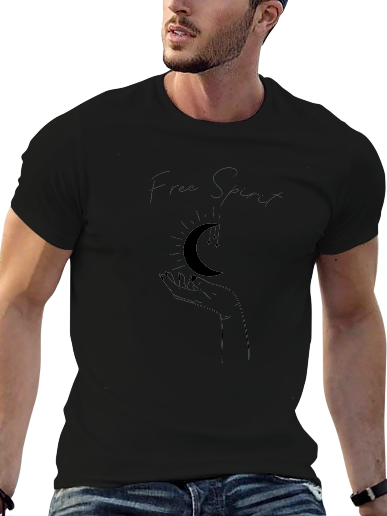 Free Spirit Moon Graphic Black T-Shirt