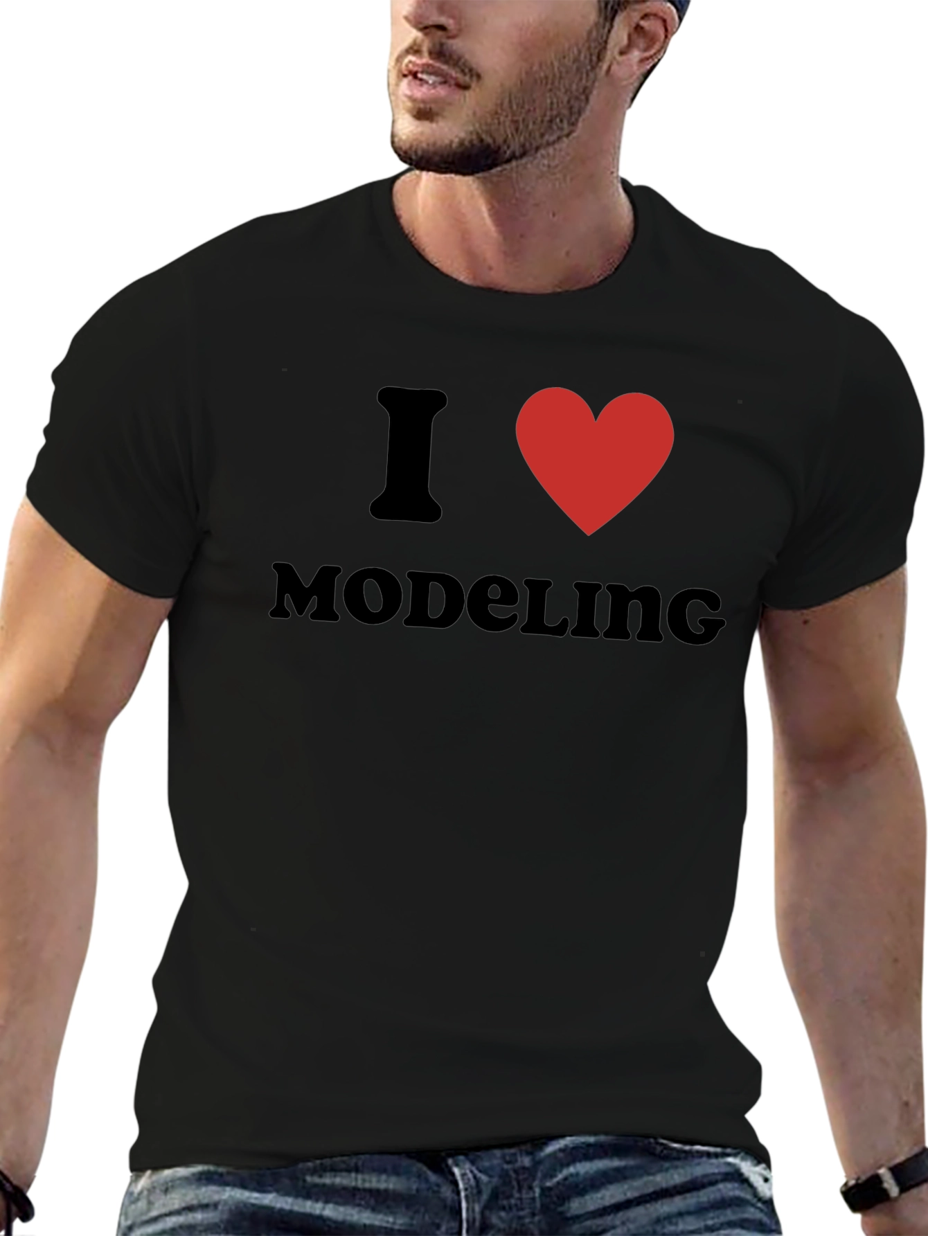 I Love Modeling T-Shirt - Black Cotton Crew Neck