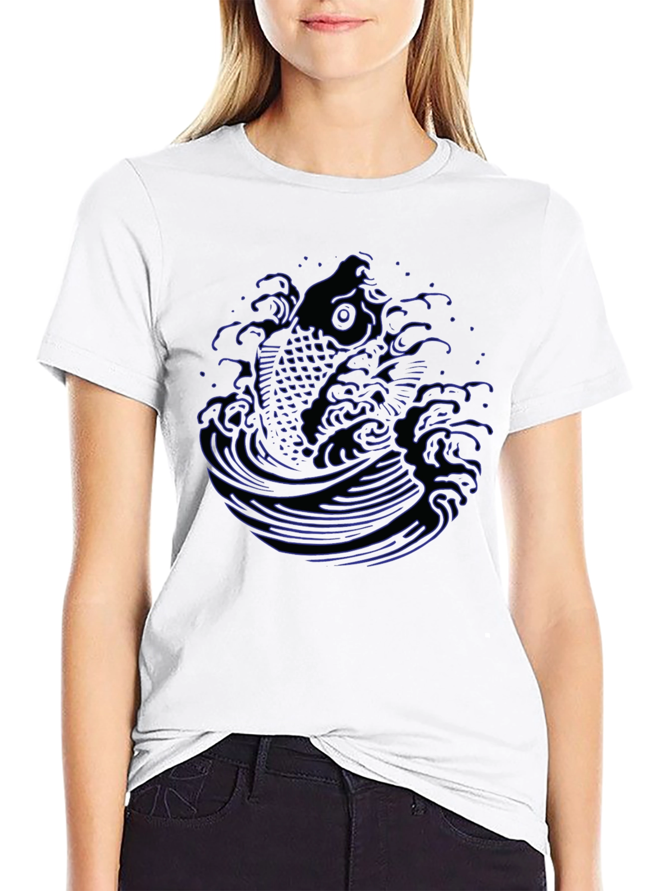 Koi Fish Wave Graphic Tee - Mens Black T-Shirt