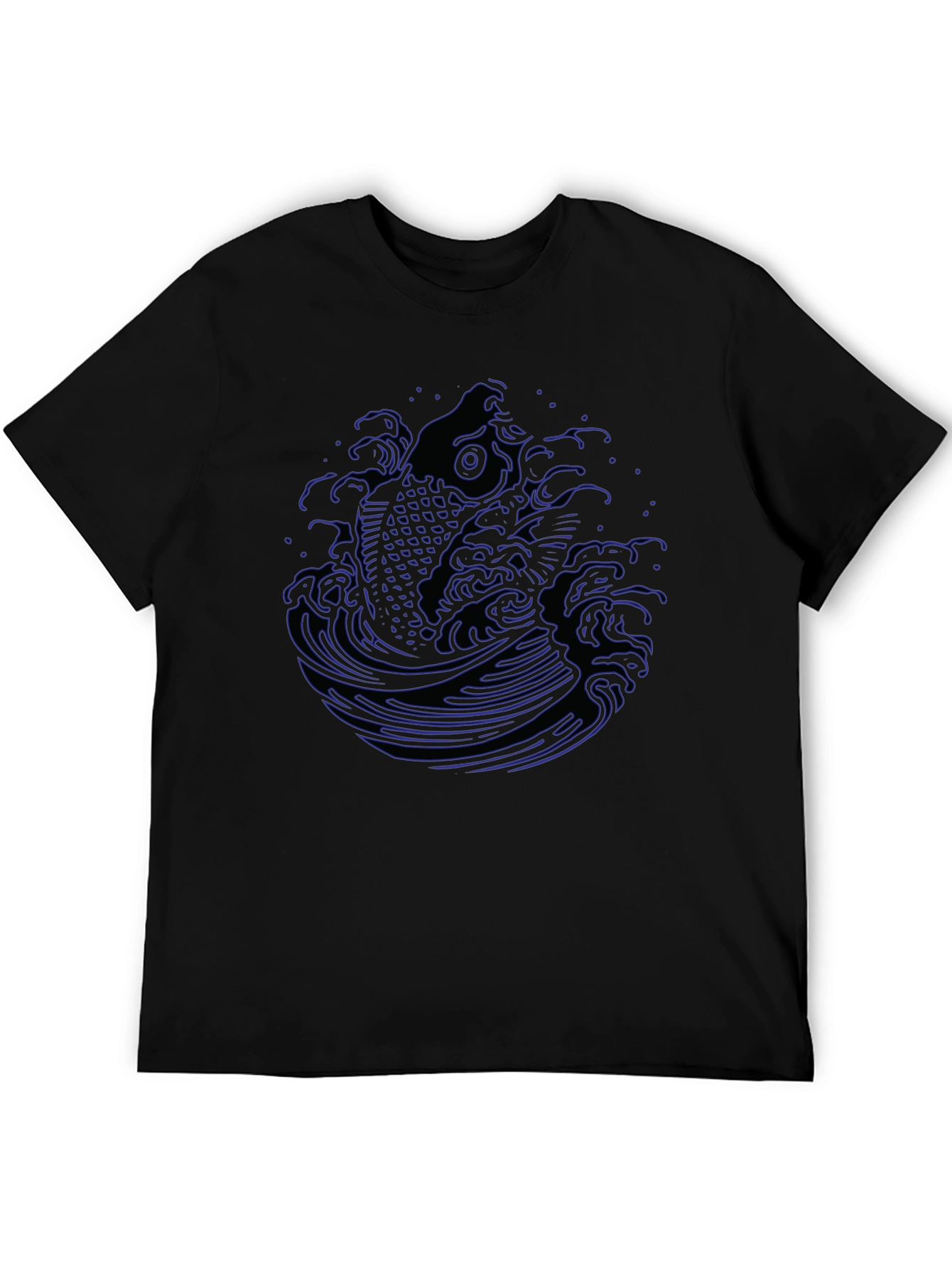 Koi Fish Wave Graphic Tee - Mens Black T-Shirt