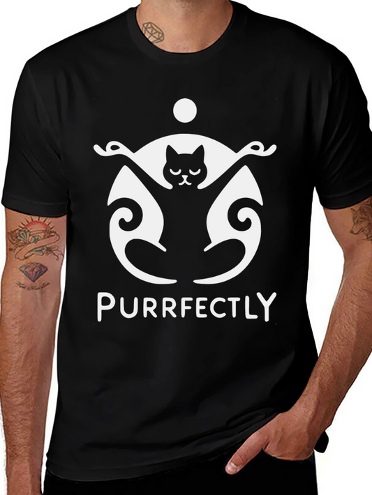 Purrfectly Funny Cat Yoga Black T-Shirt