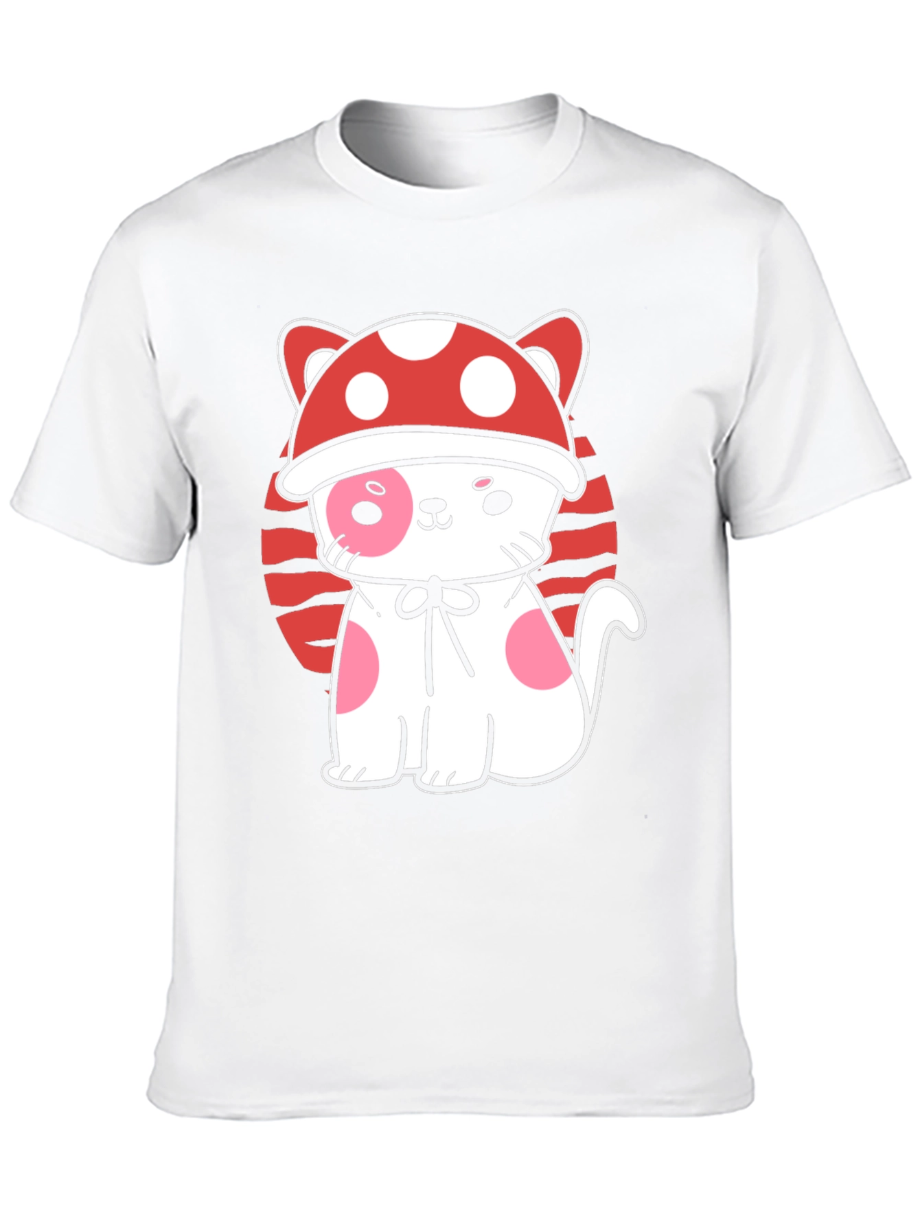 Mushroom Cat Graphic Tee - Black Cotton T-Shirt