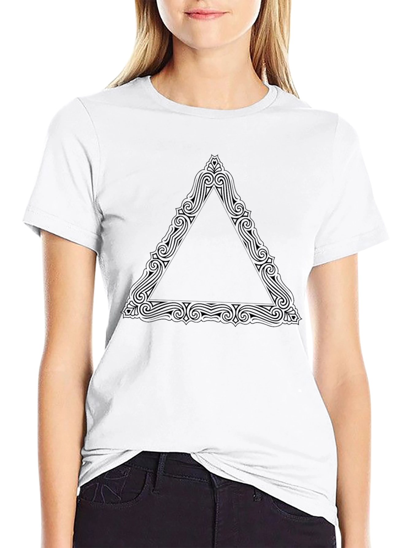 Black T-Shirt with Ornamental Triangle Design