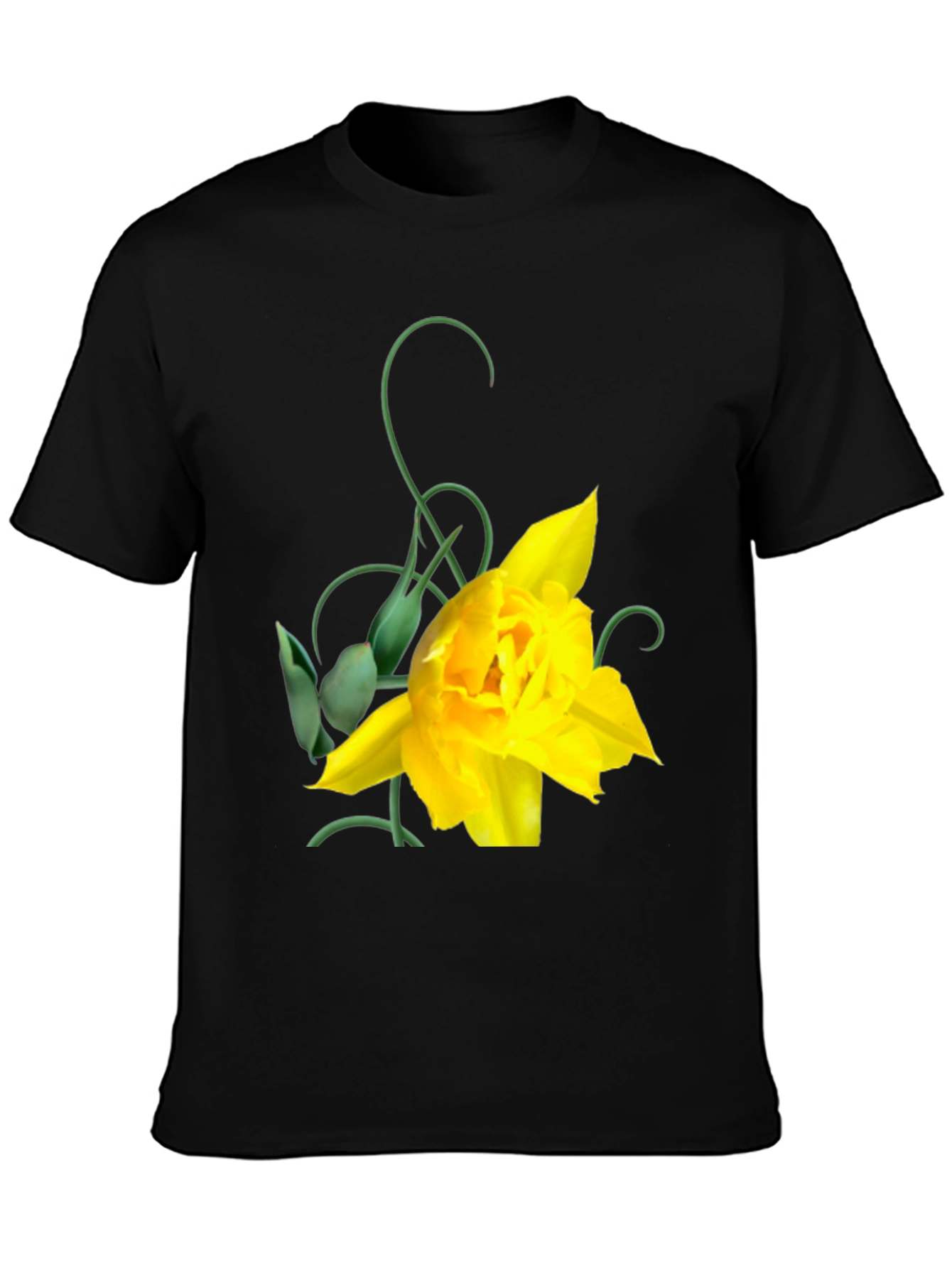 Yellow Tulip Graphic Black T-Shirt for Men