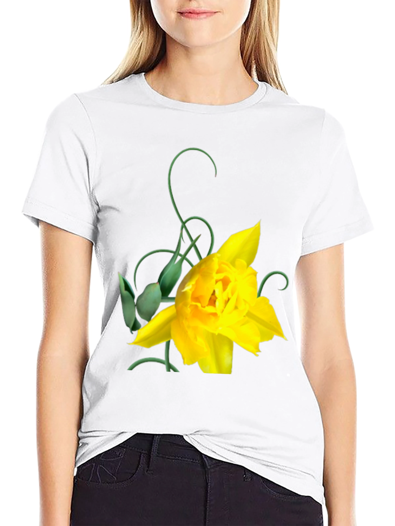 Yellow Tulip Graphic Black T-Shirt for Men