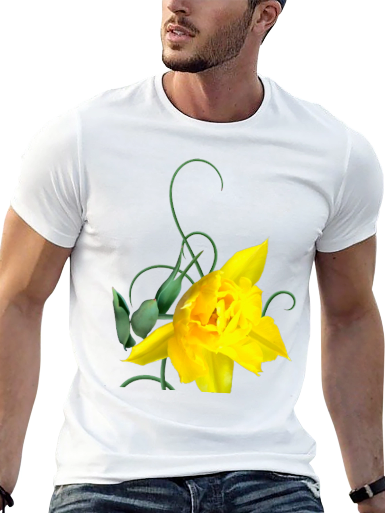 Yellow Tulip Graphic Black T-Shirt for Men