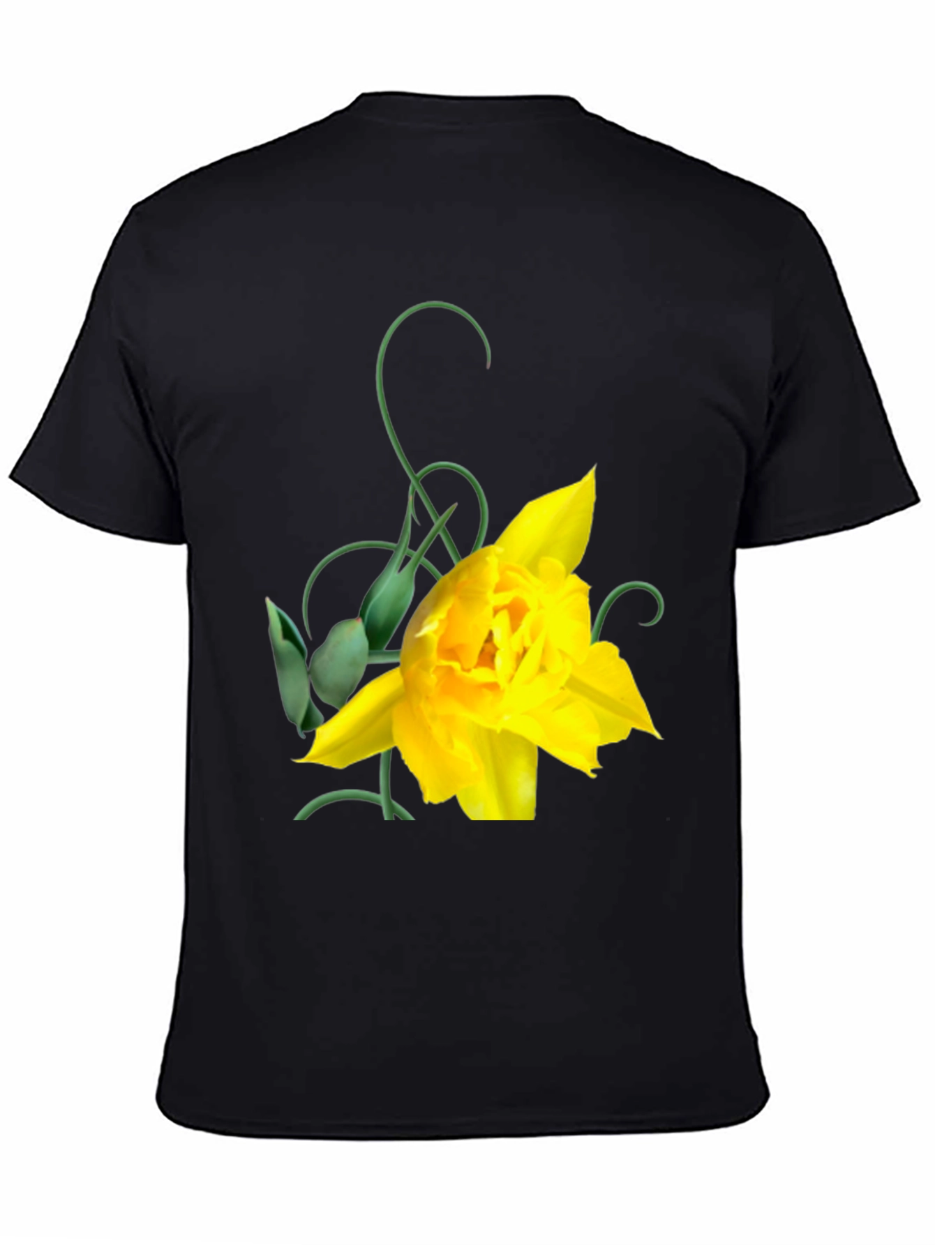 Yellow Tulip Graphic Black T-Shirt for Men