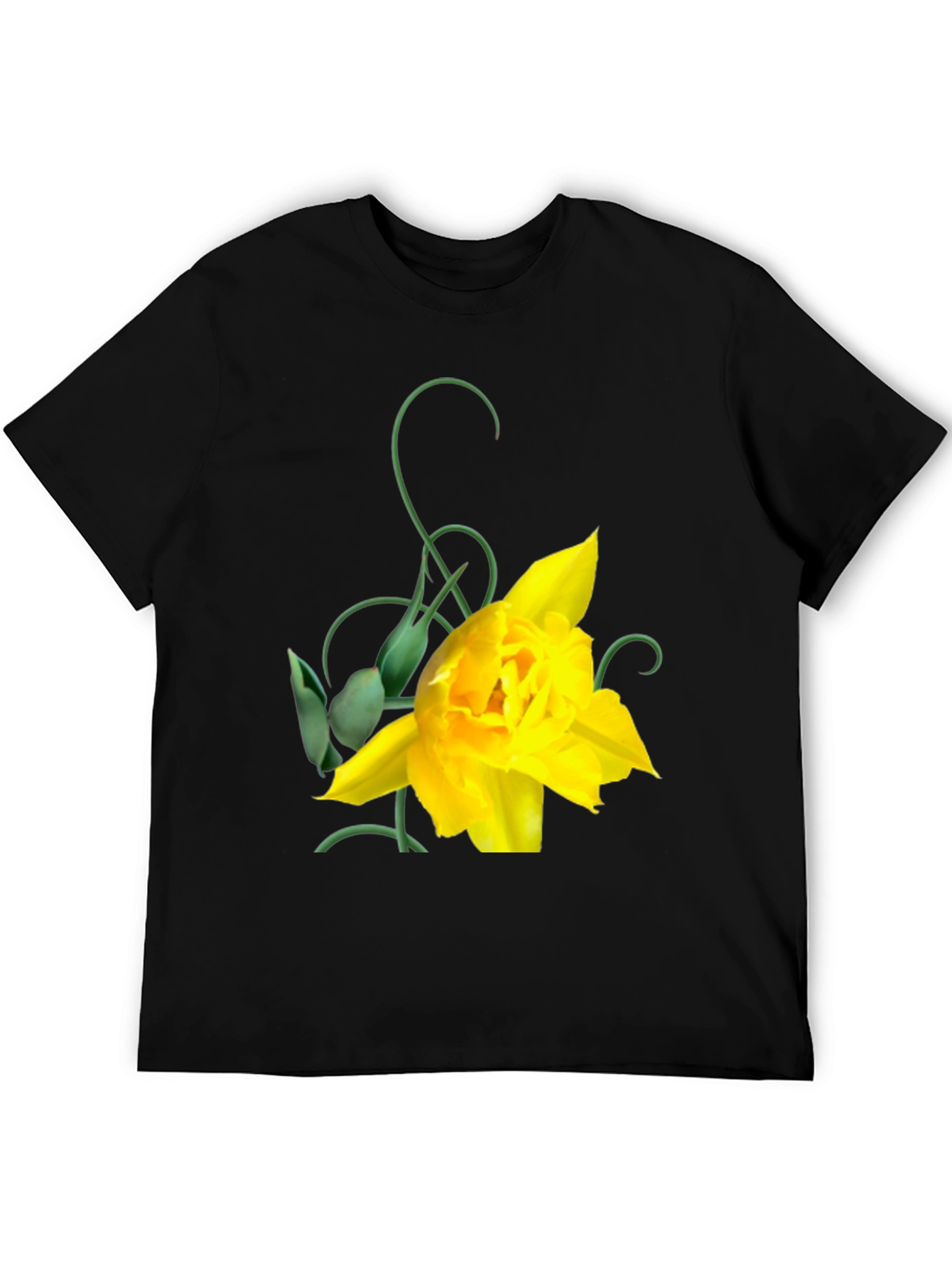 Yellow Tulip Graphic Black T-Shirt for Men