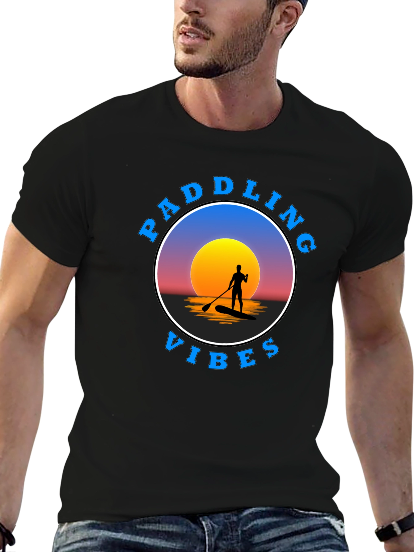 Paddling Vibes Graphic Tee - Sunset Paddleboard Design