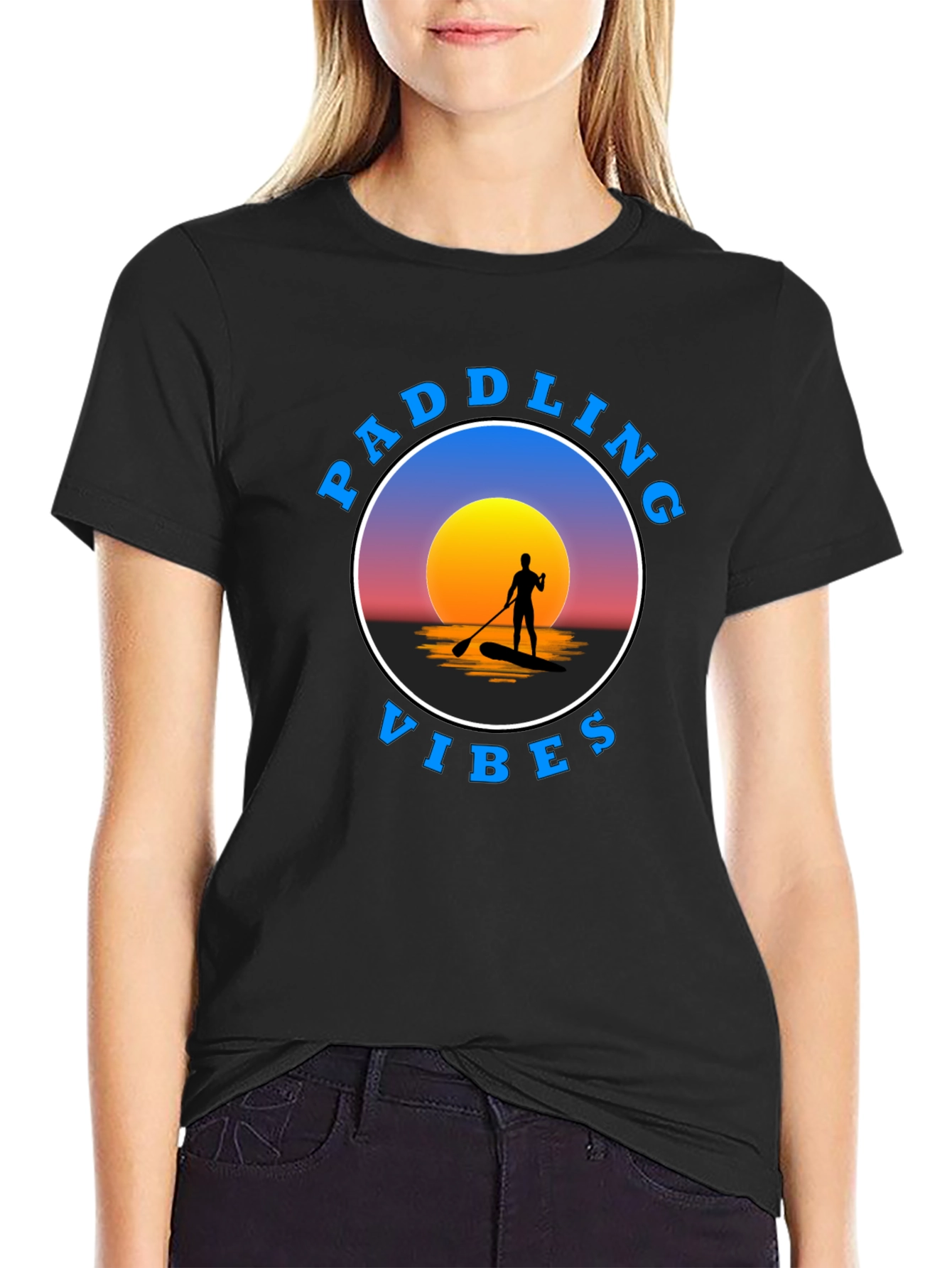 Paddling Vibes Graphic Tee - Sunset Paddleboard Design