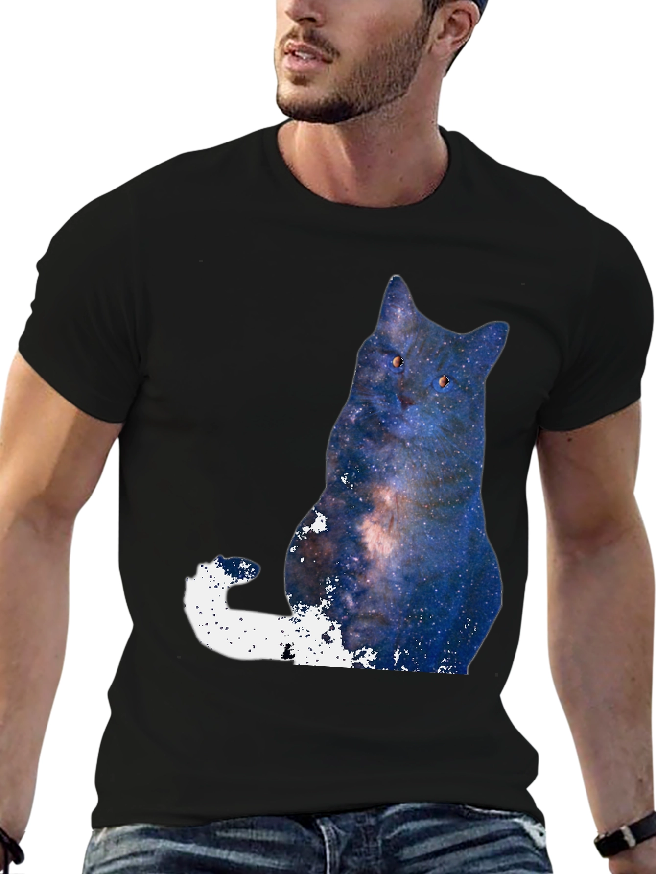 Galaxy Cat Graphic T-Shirt - Mens Black Tee