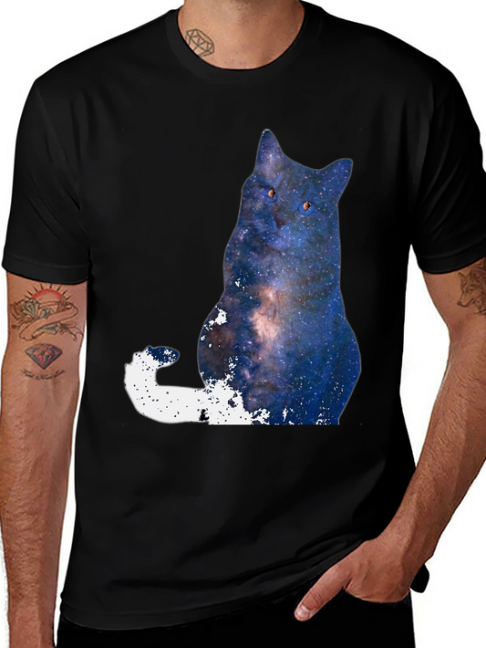 Galaxy Cat Graphic T-Shirt - Mens Black Tee