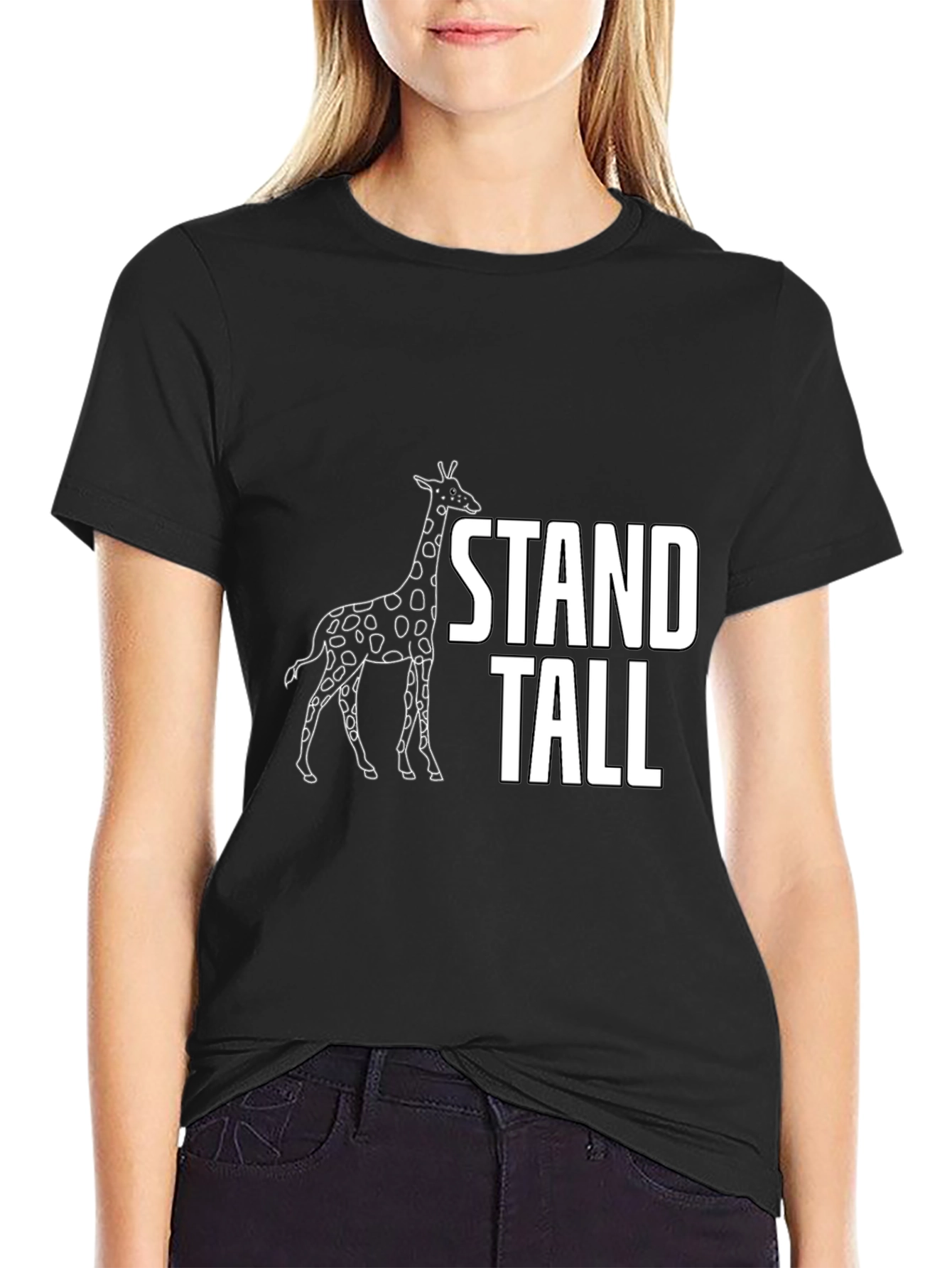 Stand Tall Giraffe Graphic Tee - Black Cotton T-Shirt