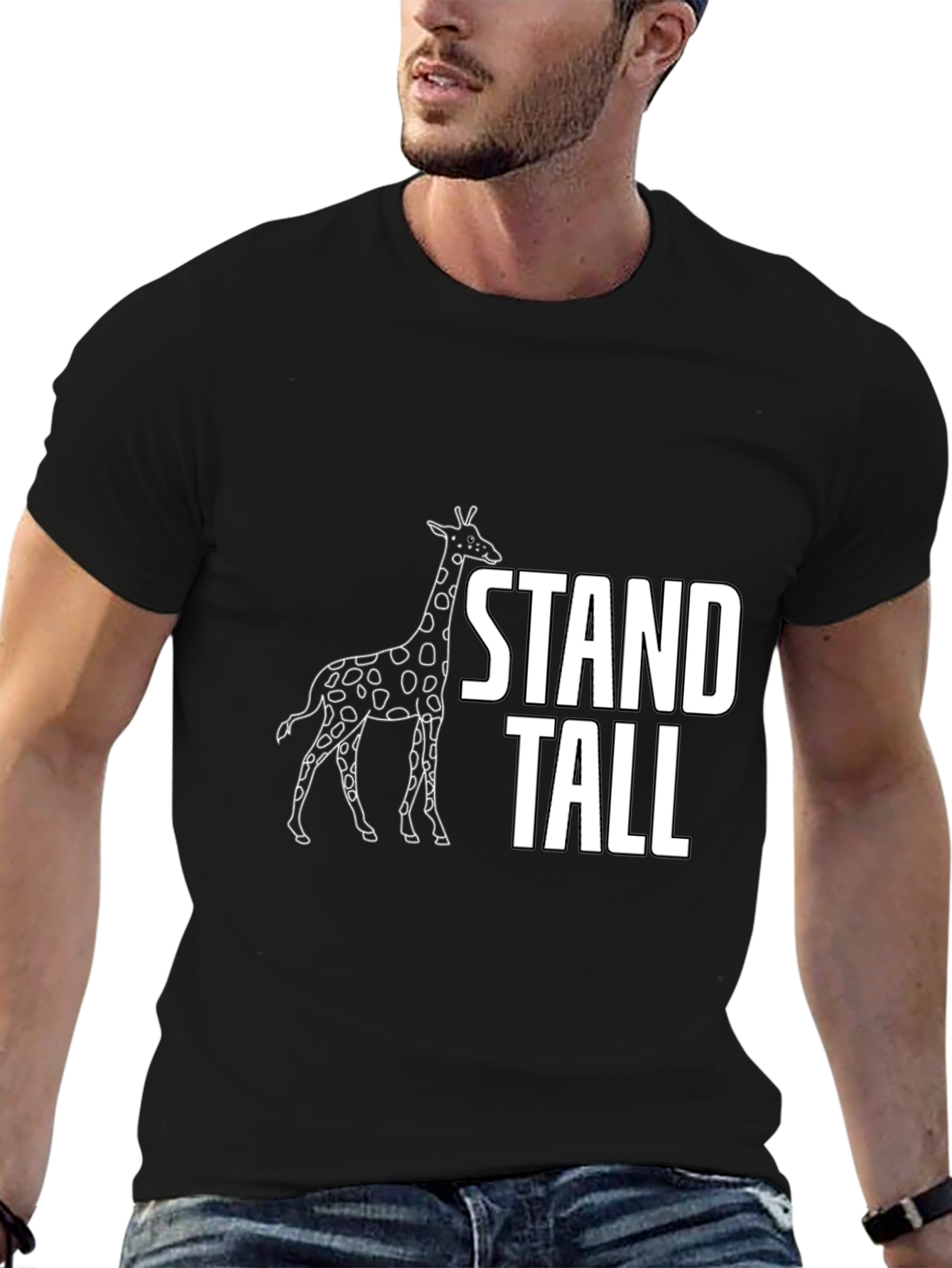 Stand Tall Giraffe Graphic Tee - Black Cotton T-Shirt