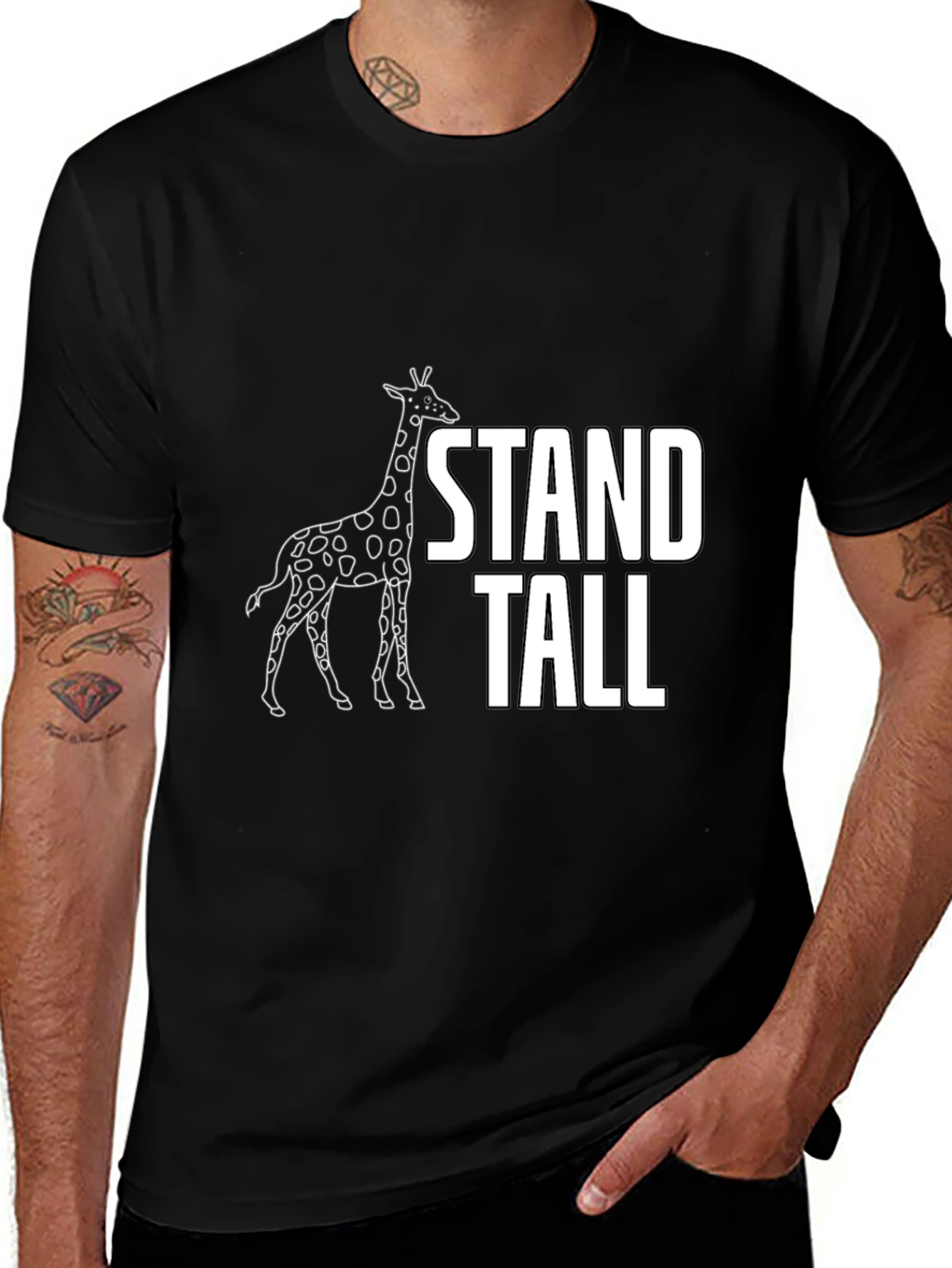 Stand Tall Giraffe Graphic Tee - Black Cotton T-Shirt