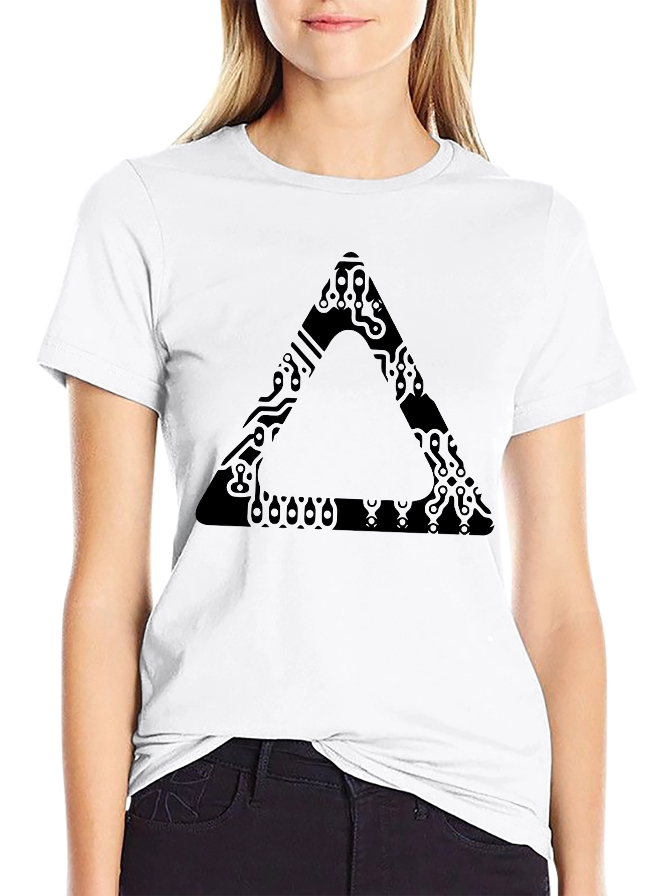 Abstract Triangle Graphic Print Black T-Shirt