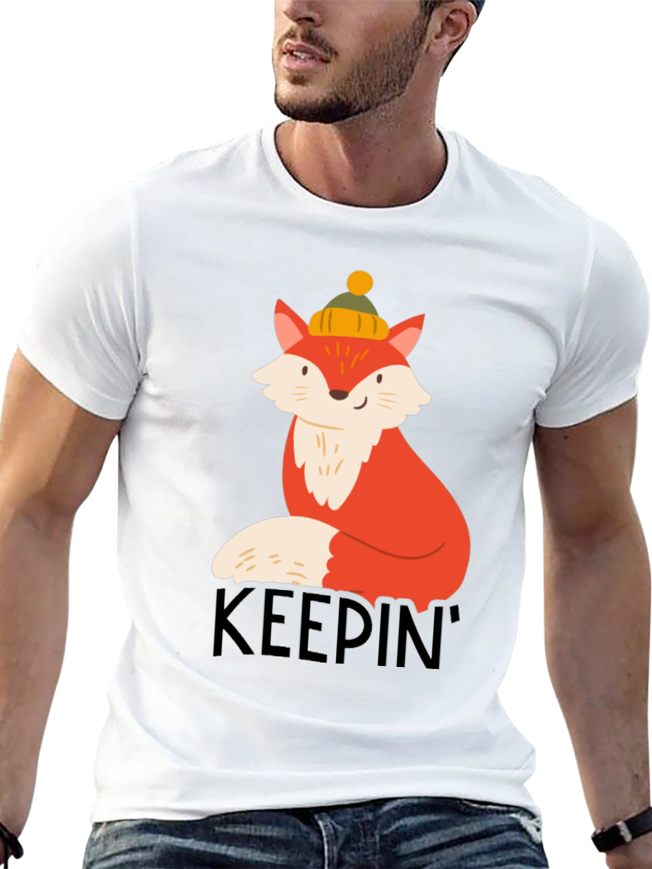 Keepin Cozy Fox Graphic Tee - Black Crew Neck