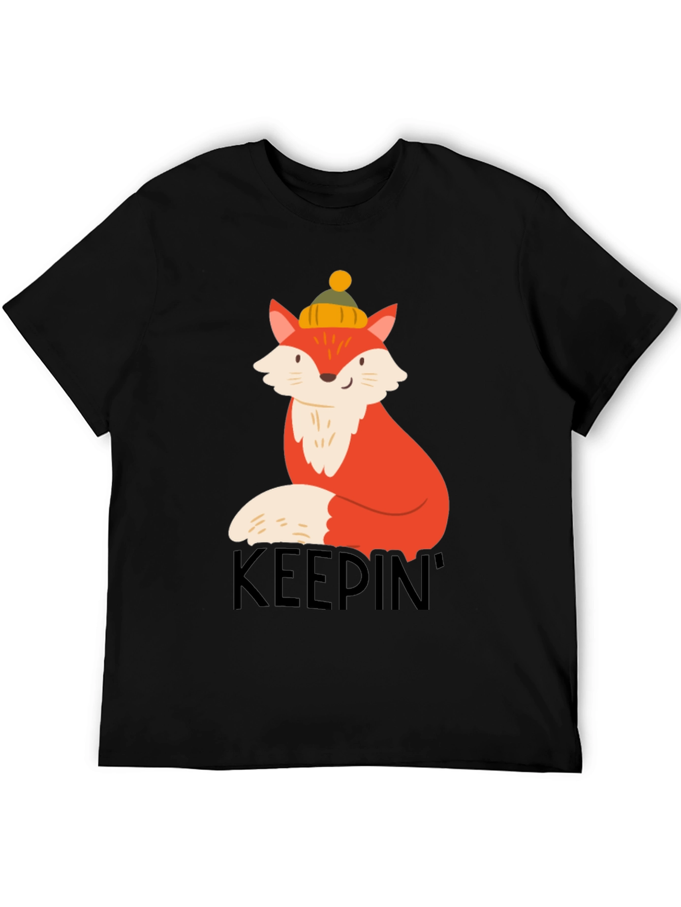 Keepin Cozy Fox Graphic Tee - Black Crew Neck