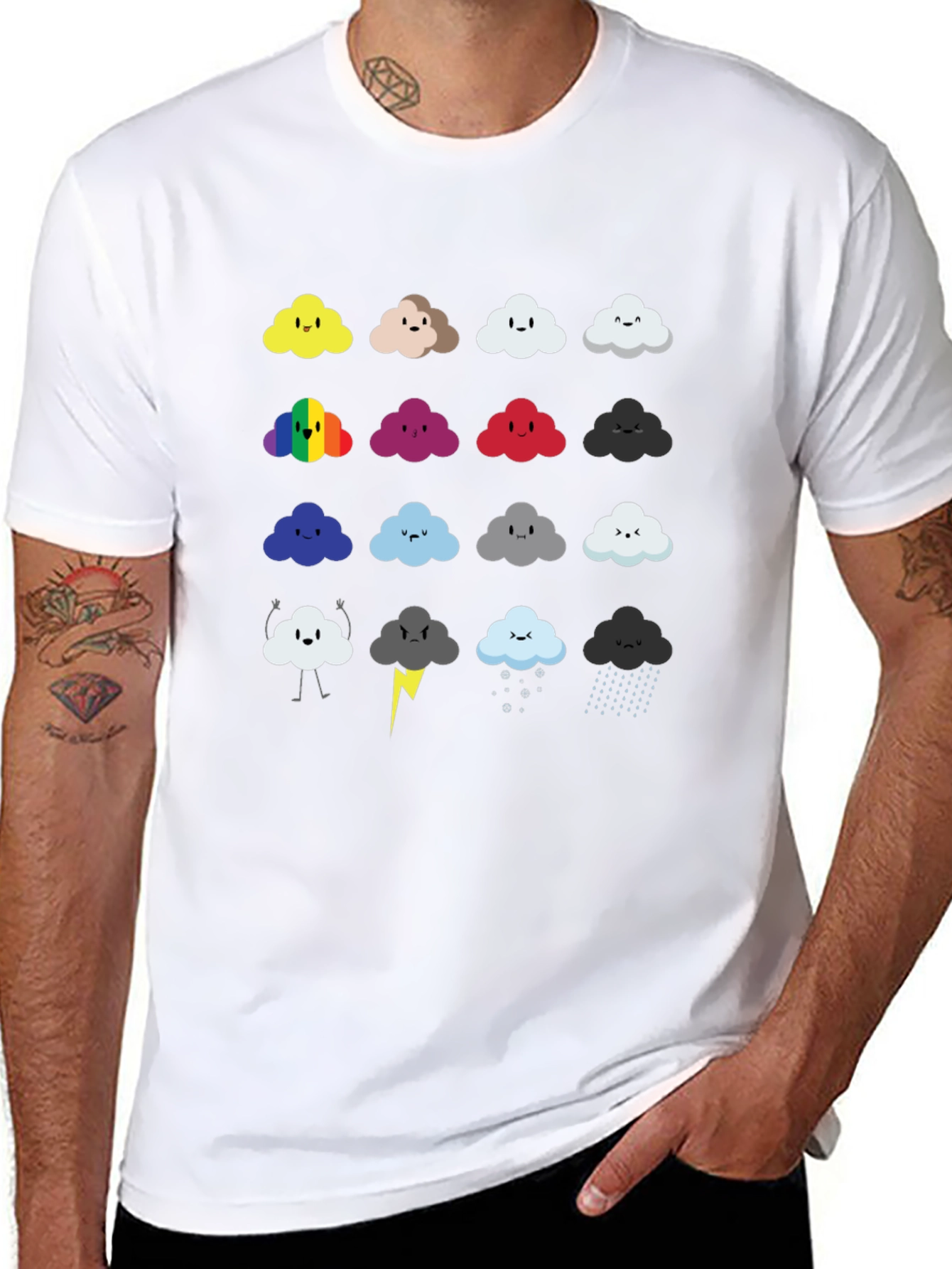 Cute Cloud Moods T-Shirt - Black Cotton Tee