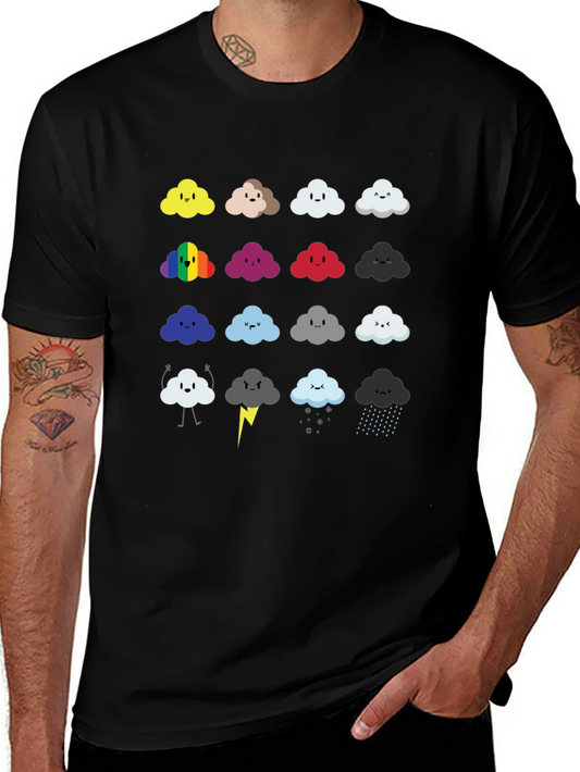 Cute Cloud Moods T-Shirt - Black Cotton Tee
