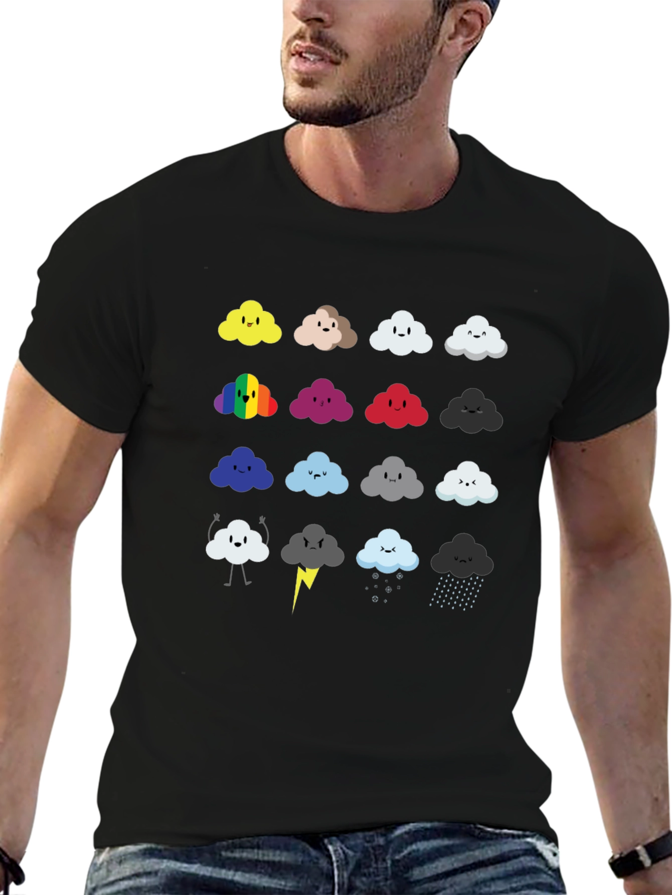 Cute Cloud Moods T-Shirt - Black Cotton Tee