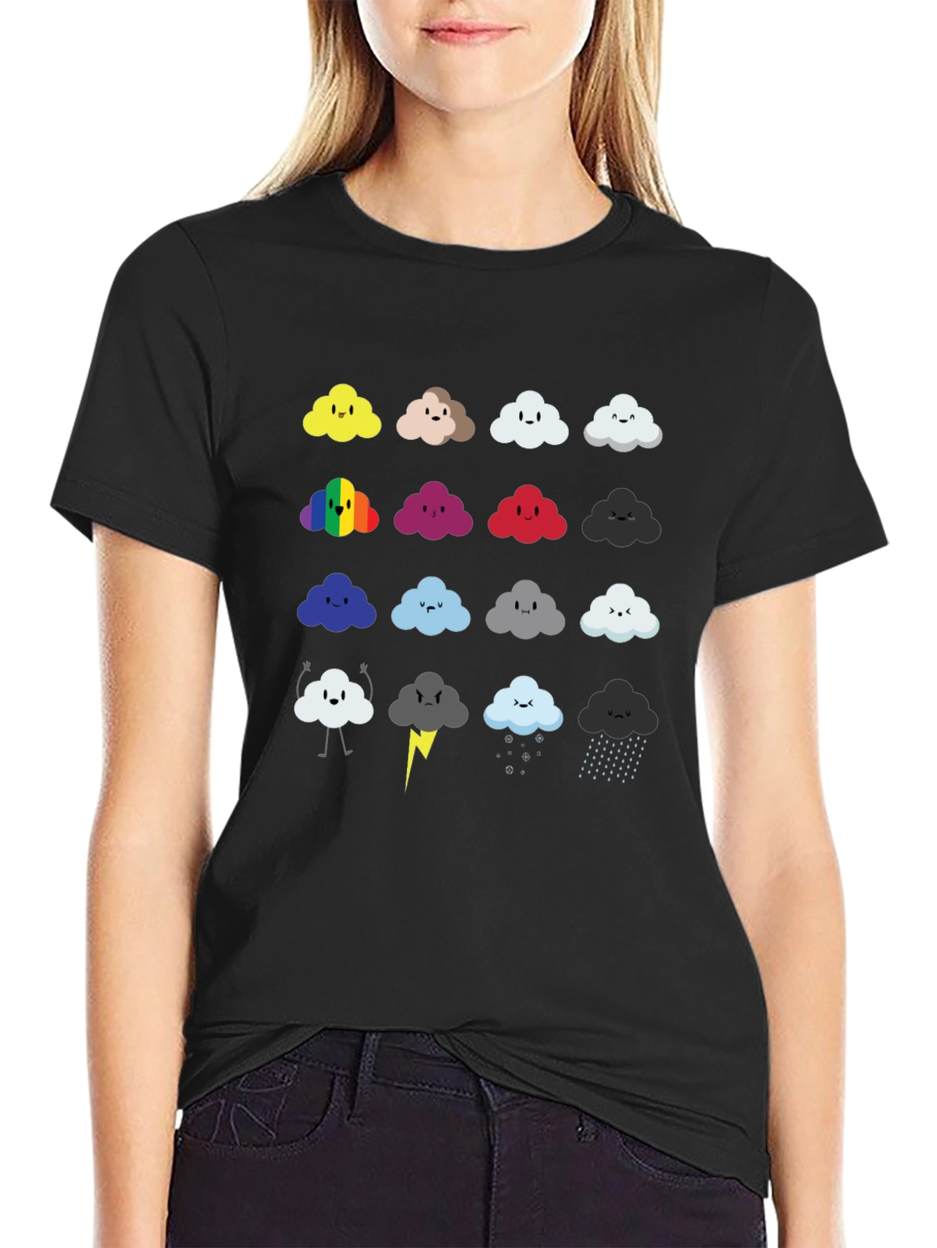 Cute Cloud Moods T-Shirt - Black Cotton Tee