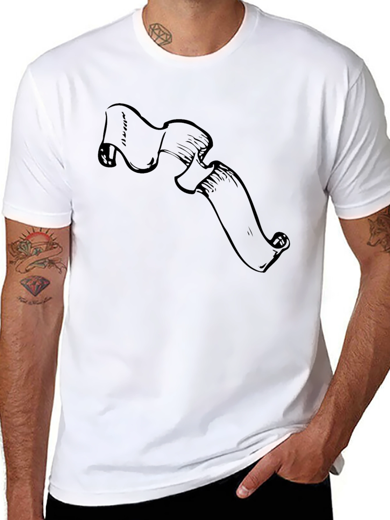 Mens Black Graphic Tee - Sketch Scroll Design