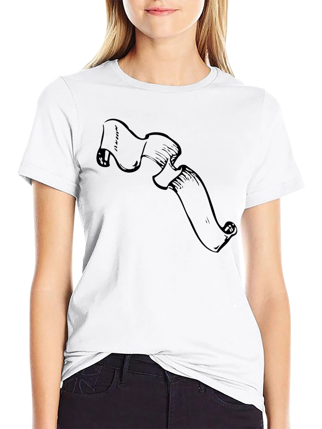 Mens Black Graphic Tee - Sketch Scroll Design