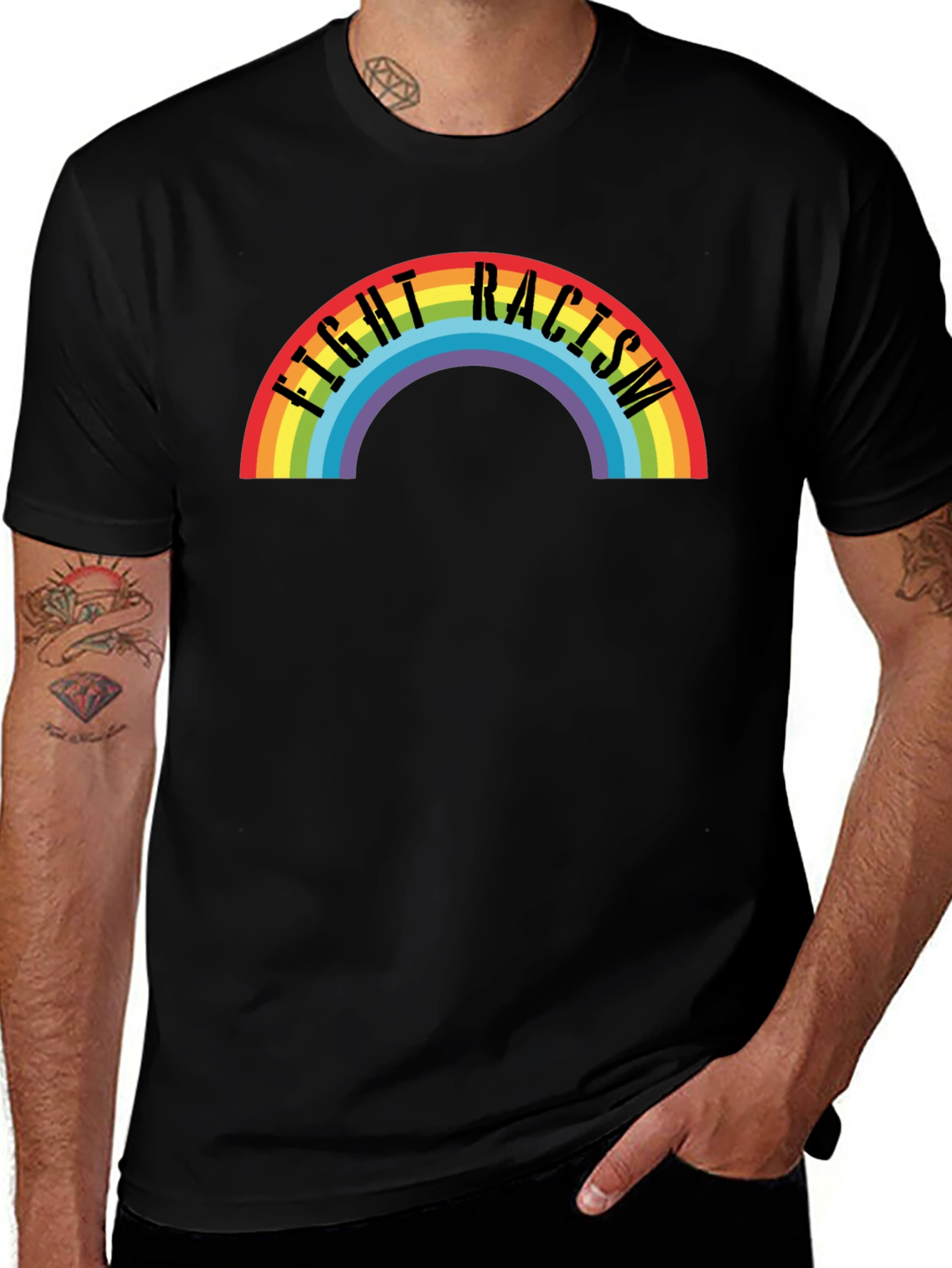 Fight Racism Rainbow T-Shirt - Black
