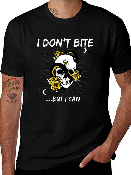 Skull & Snake Graphic T-Shirt - I Dont Bite But I Can