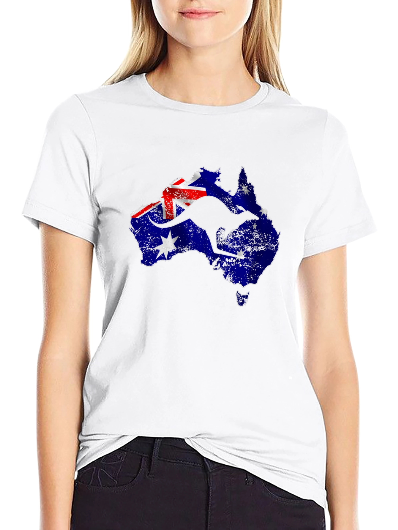 Australia Flag & Kangaroo Black T-Shirt