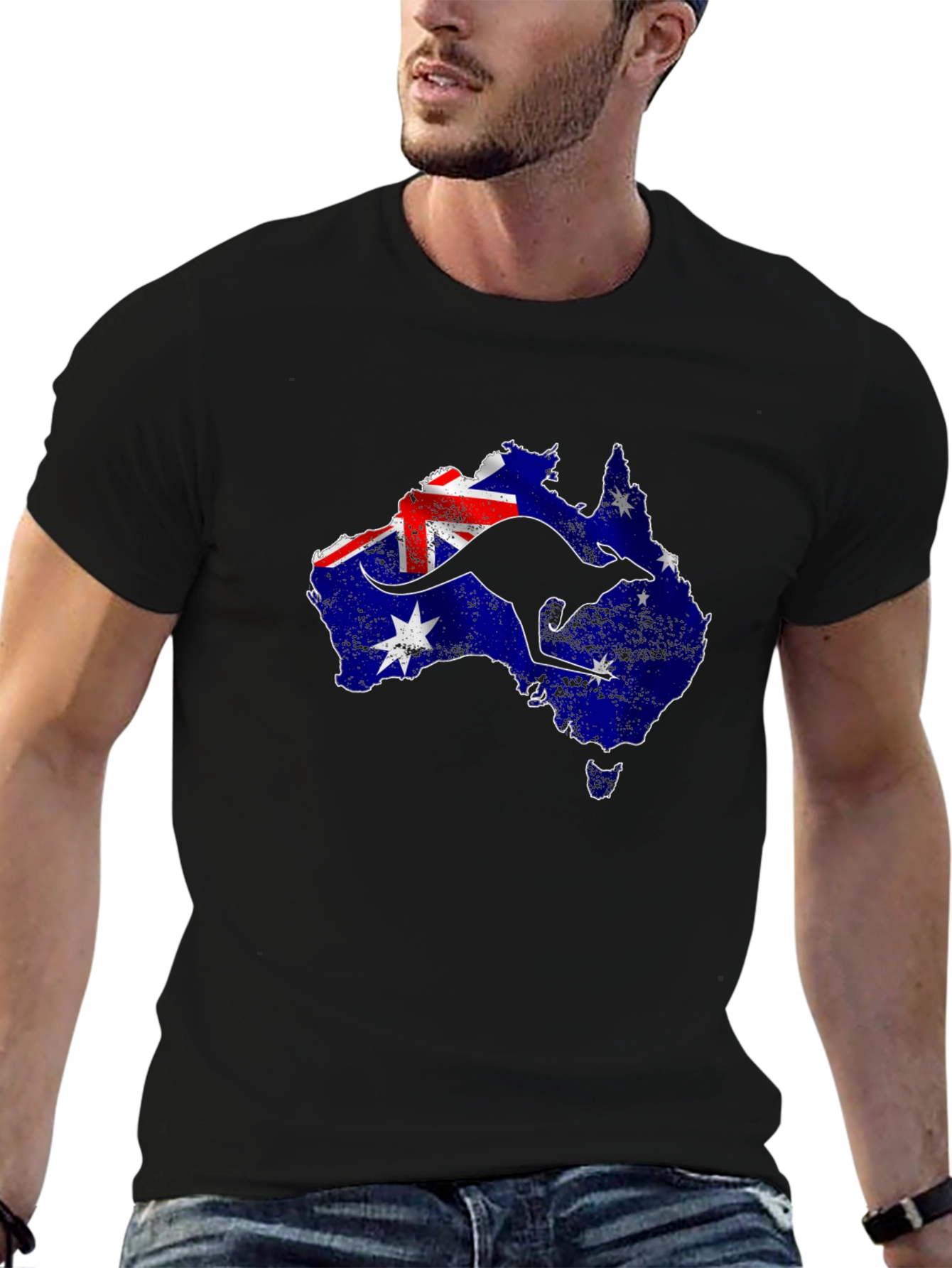 Australia Flag & Kangaroo Black T-Shirt