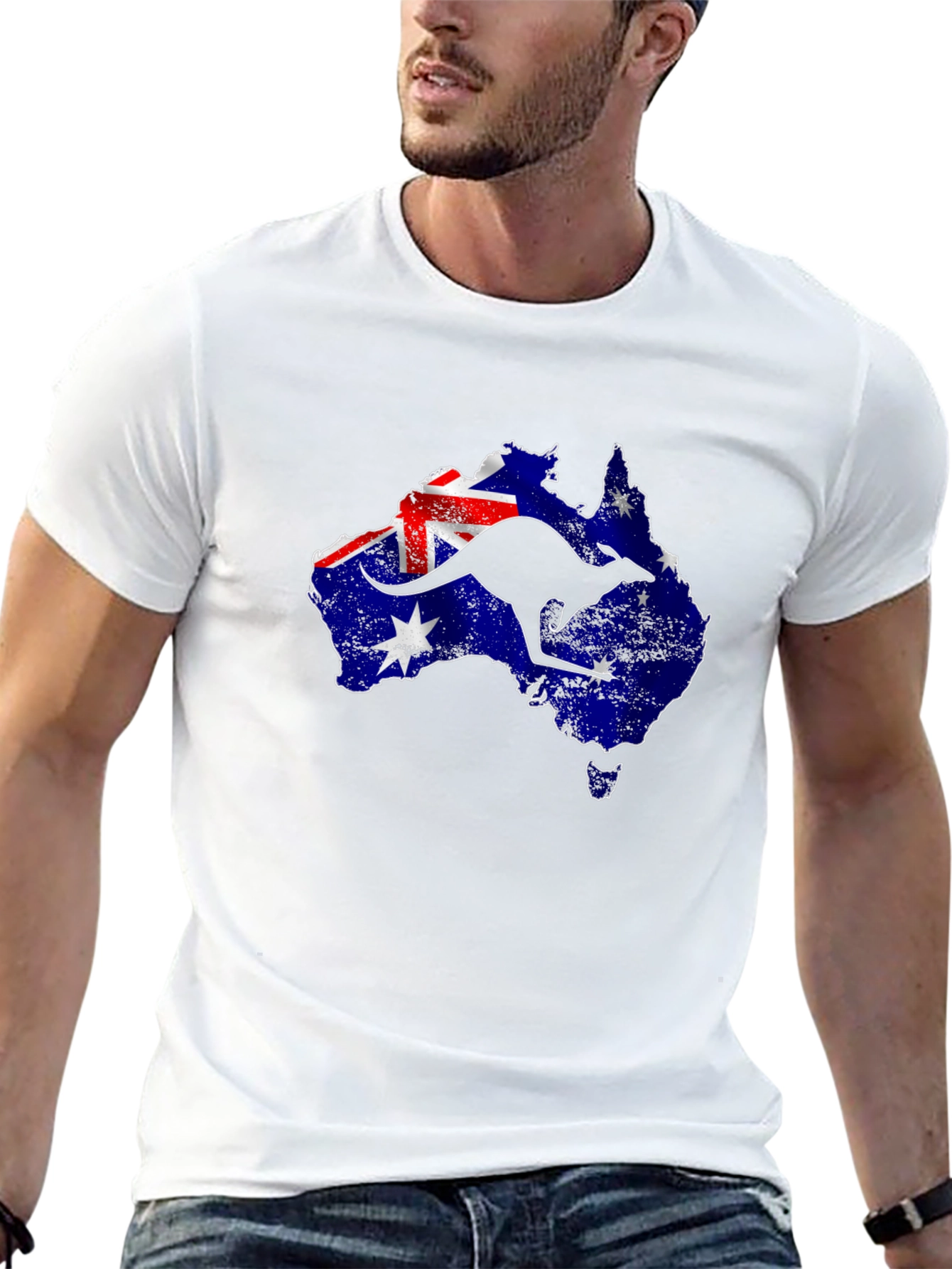 Australia Flag & Kangaroo Black T-Shirt