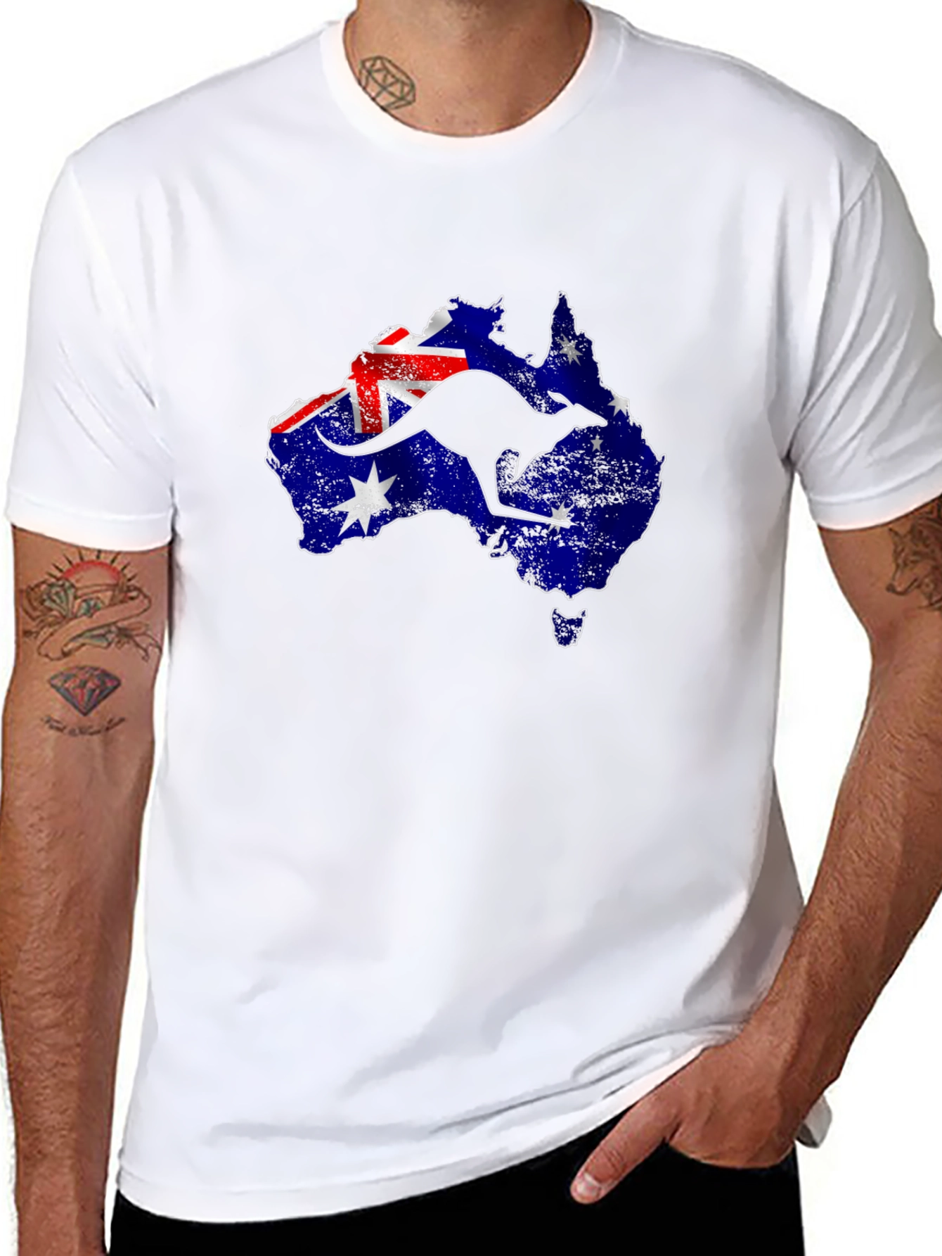 Australia Flag & Kangaroo Black T-Shirt