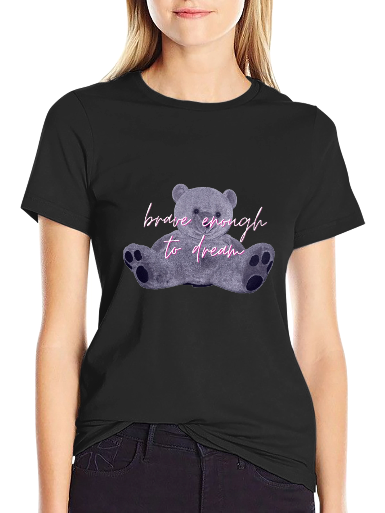 Brave Enough to Dream Bear Graphic Tee - Black