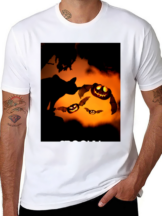 Halloween Black Cat Pumpkin Bat T-Shirt