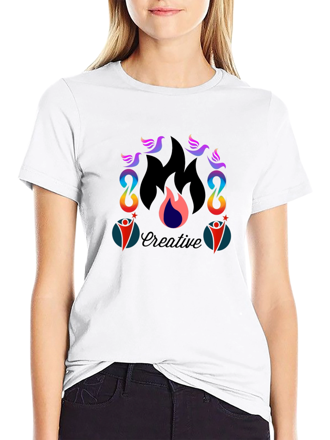Creative Flame Graphic Tee - Black Cotton Blend T-Shirt