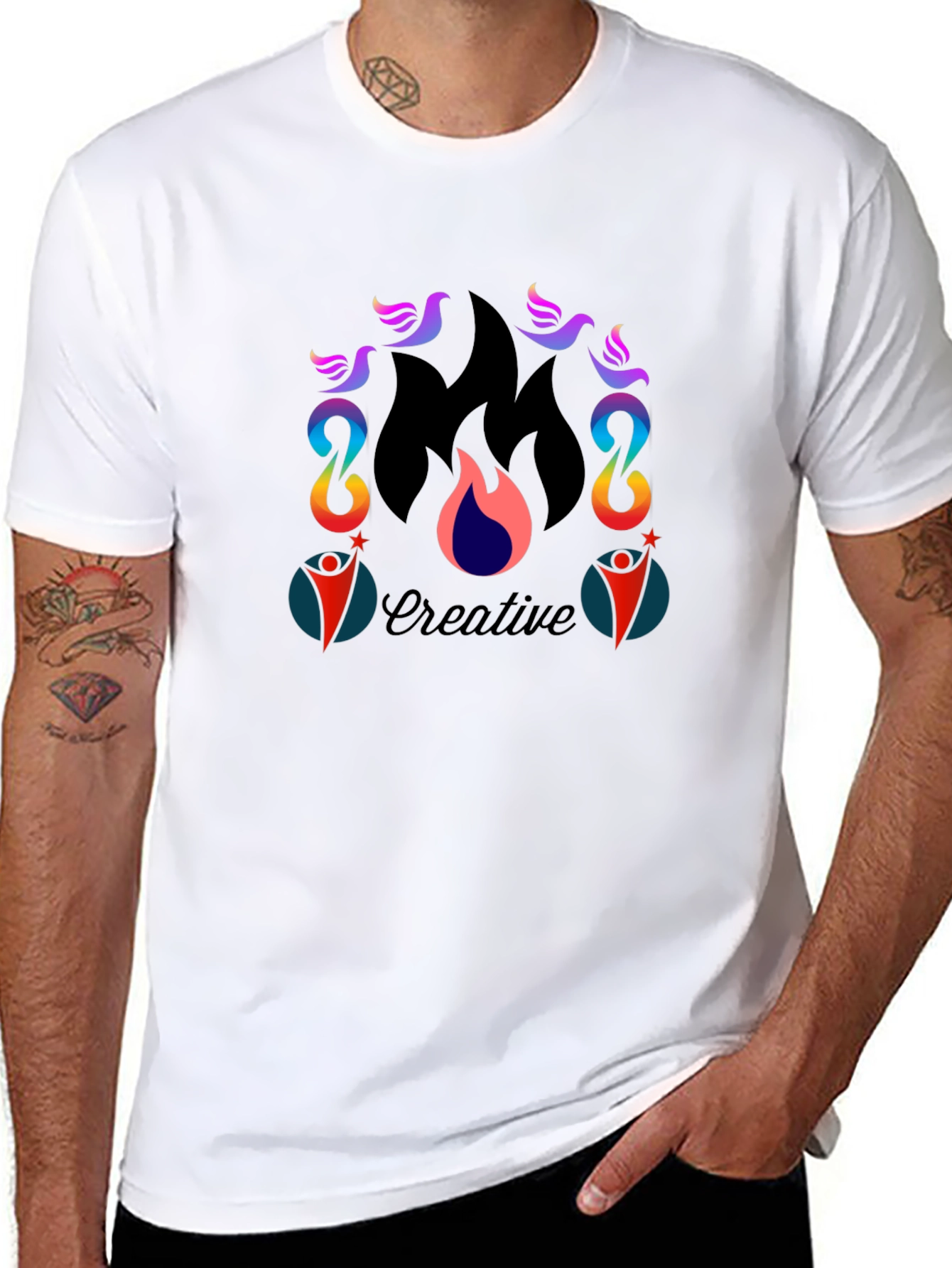 Creative Flame Graphic Tee - Black Cotton Blend T-Shirt