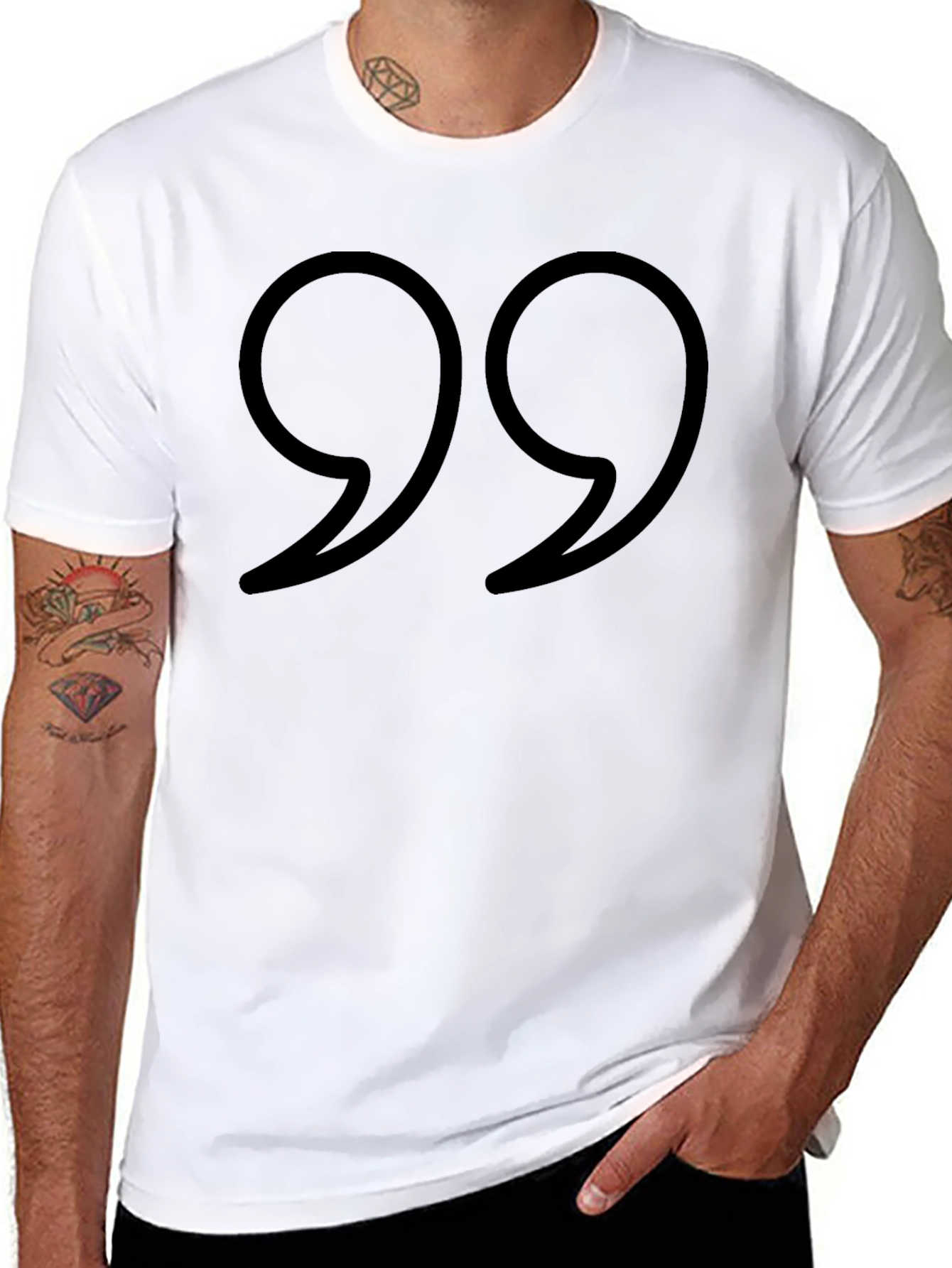 Quotation Mark Graphic Tee - Black Cotton Casual Shirt