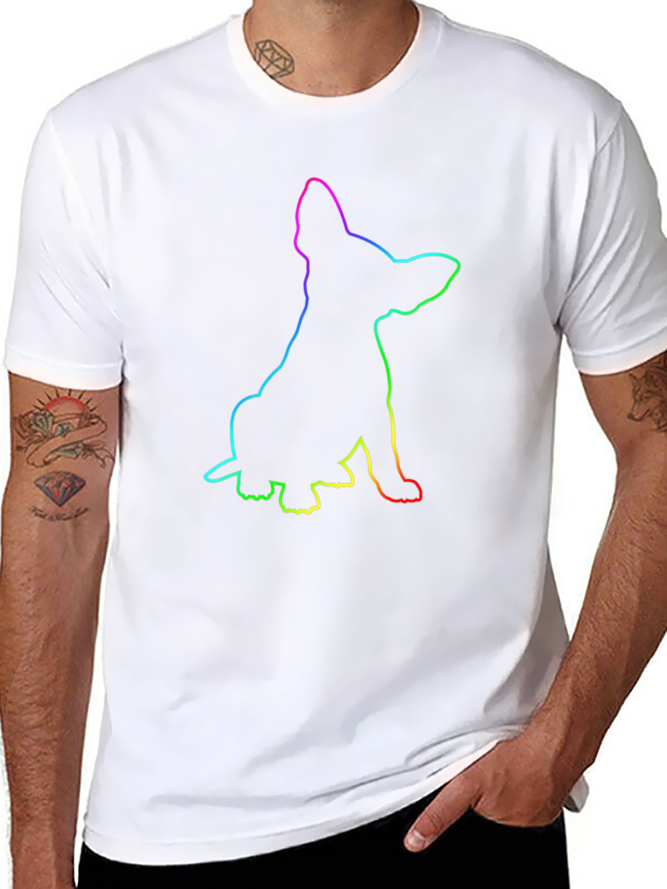 Rainbow Dog Outline Black T-Shirt