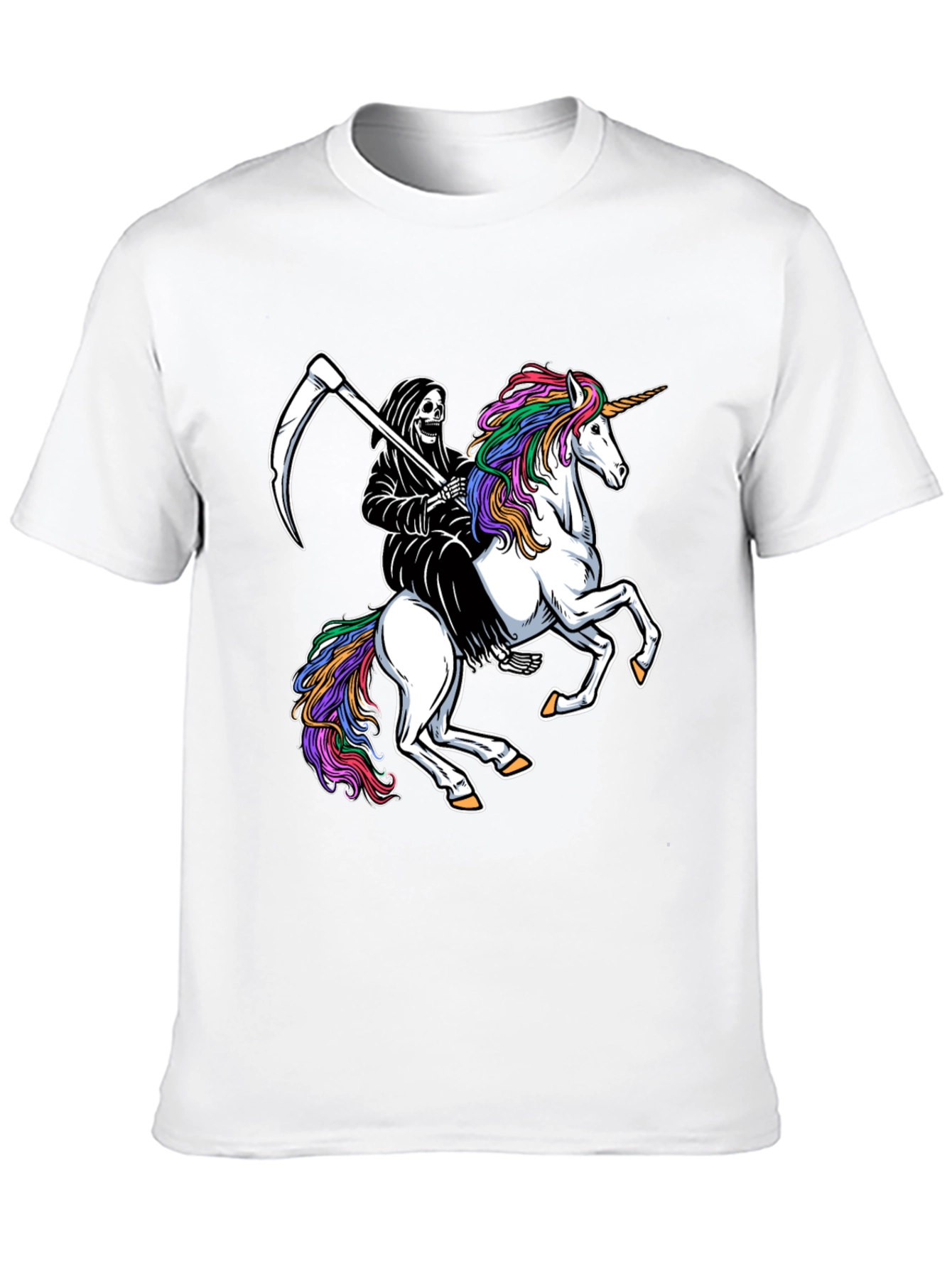 Grim Reaper Riding Unicorn Black T-Shirt