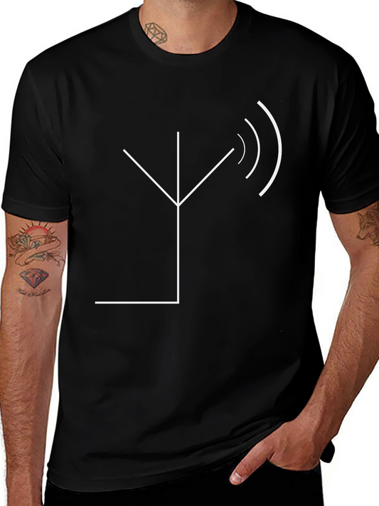 Minimalist Antenna Graphic Tee - Black Cotton Blend