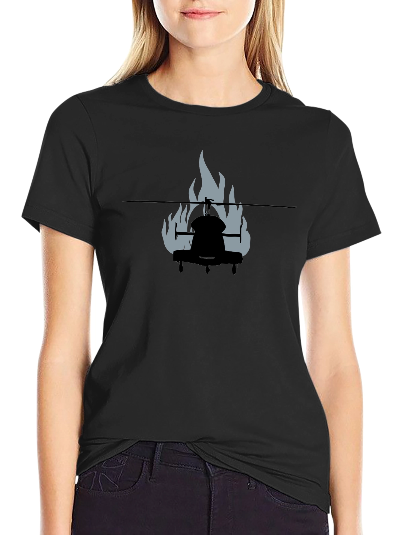 Burning Helicopter Graphic Tee