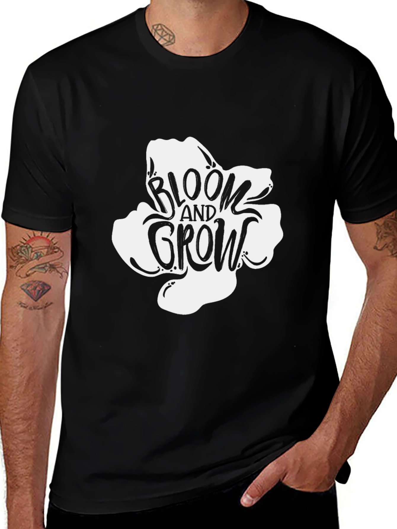 Bloom and Grow Graphic Tee - Black Cotton T-Shirt